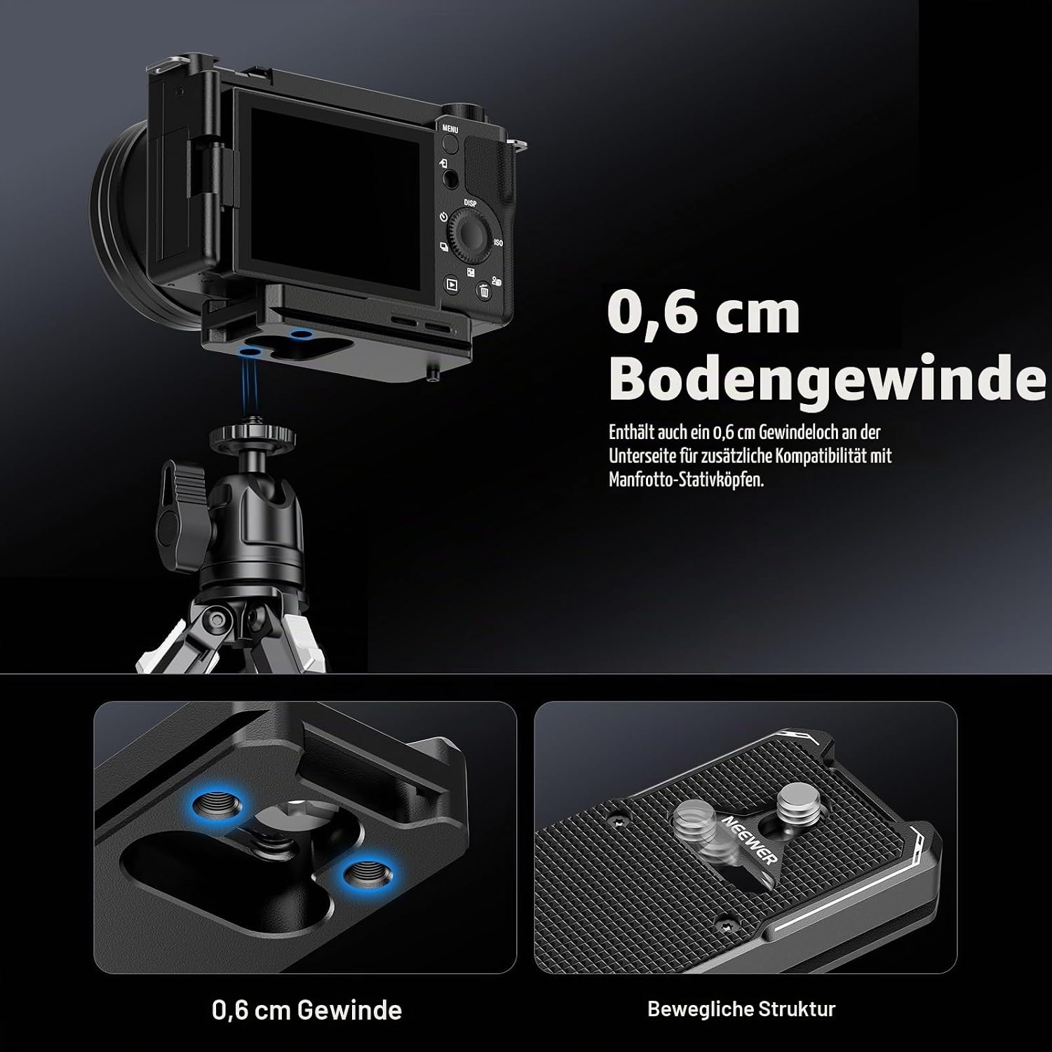 Detalle 2 de NEEWER Schnellwechselplatte ARCA Typ – kompatibel mit AirTag, 1/4" Schraube