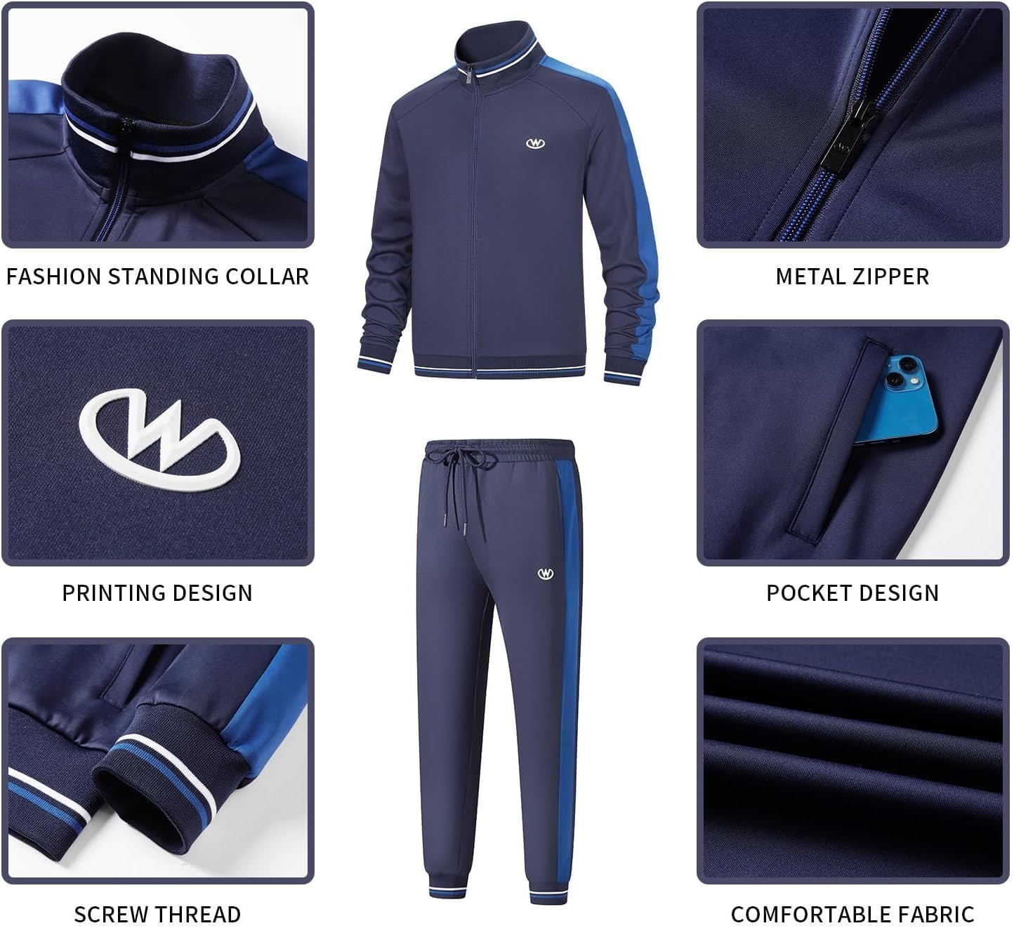 Detalle de wiebdncj Herren Trainingsanzug im 2-Teile-Set (Langarm) mit Jacke und Hose