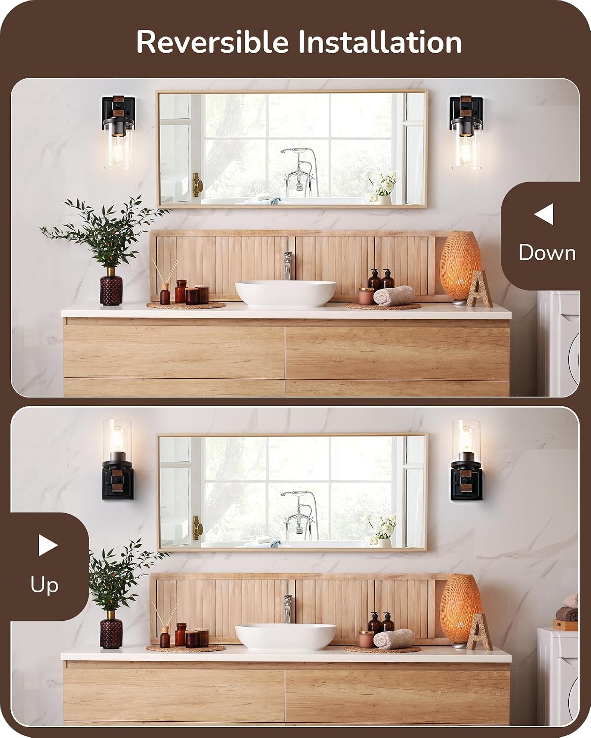 Detalle 1 de EDISHINE HHVL02E Farmhouse Wall Sconces, Set of 2 with Clear Glass Shades