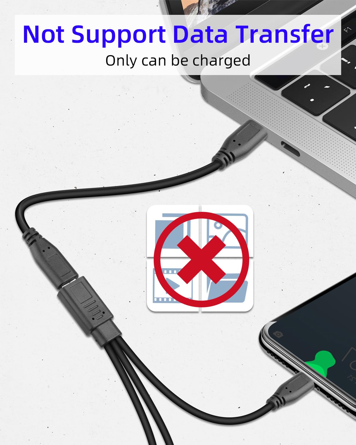 Thumbnail 3 de RIIEYOCA 3 in 1 USB C Cable: 3 Type-C Ports for Charging Only (1FT, 2 Pack)