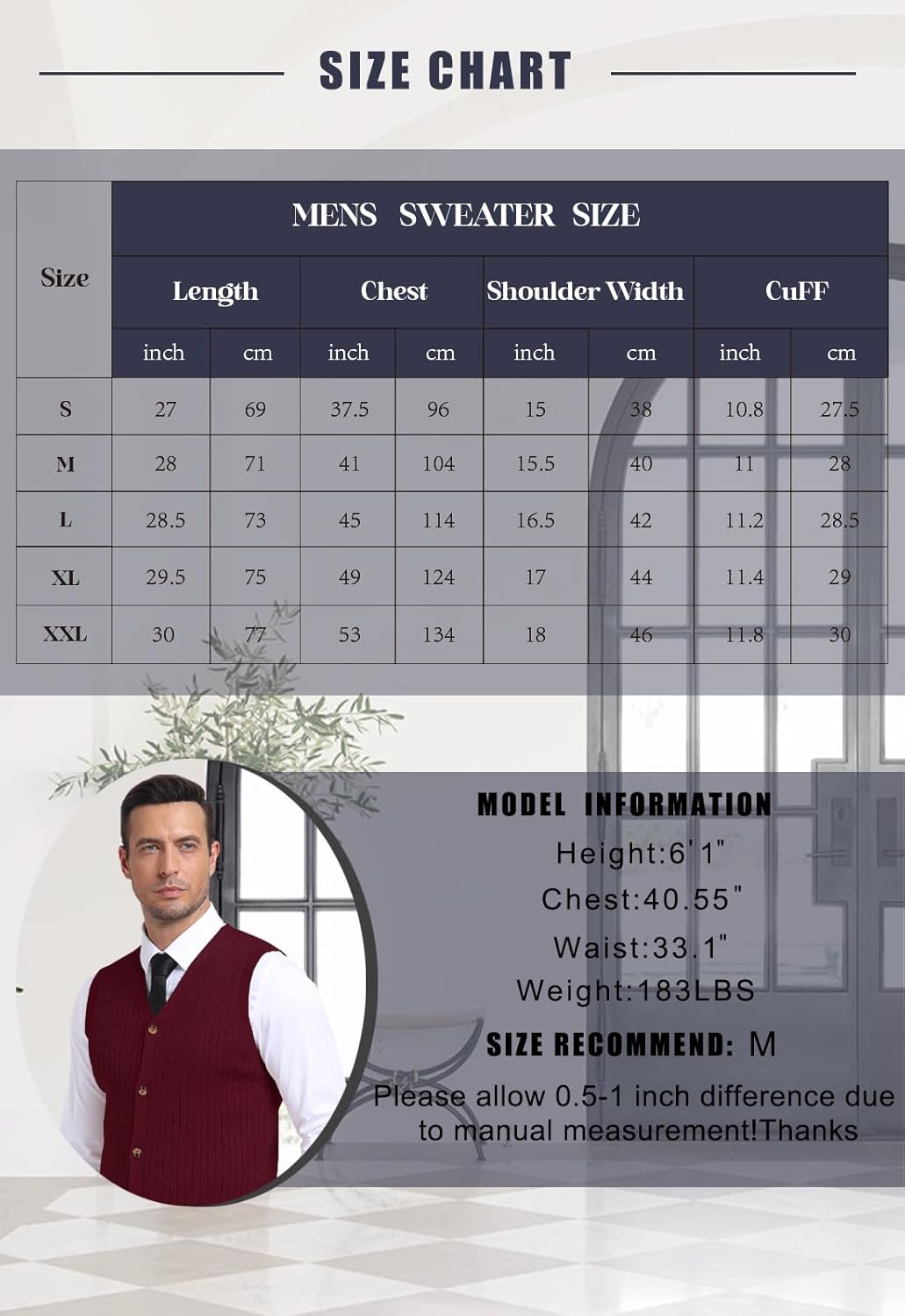 Thumbnail 4 de PCEAIIH Men’s V-Neck Cable Knit Gilet Sweater Vest with Button Front