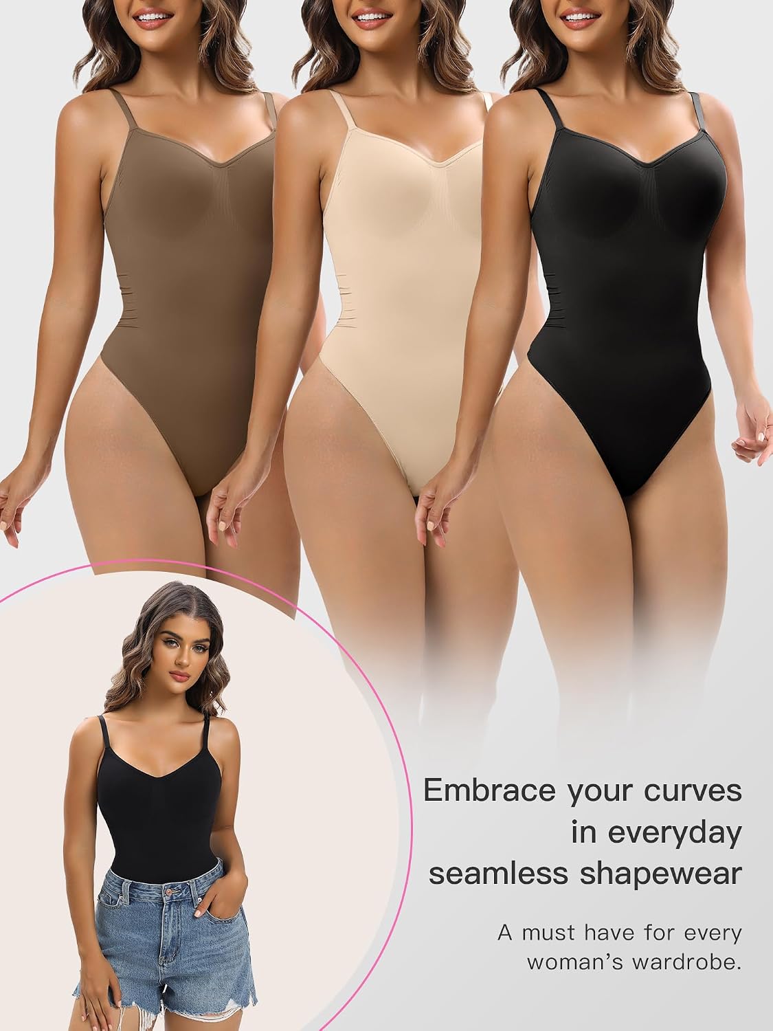 Detalle de YIANNA Shapewear for Women: Tummy Control Seamless Bodysuit with Open Crotch