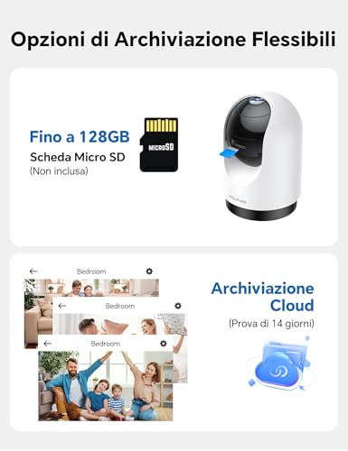 Thumbnail 6 de WOLFANG WS03: Telecamera Wi‑Fi Interna 2K (3MP) con Tracciamento 360°, Audio Bidirezionale e Visione Notturna