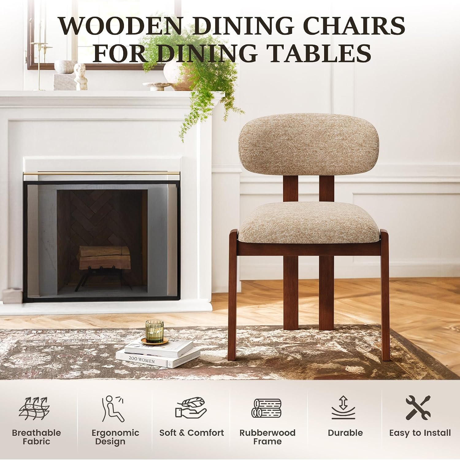 Thumbnail 6 de MALOL DCW37 Dining Chairs, Set of 2, Camel Chenille, Curved Backrests