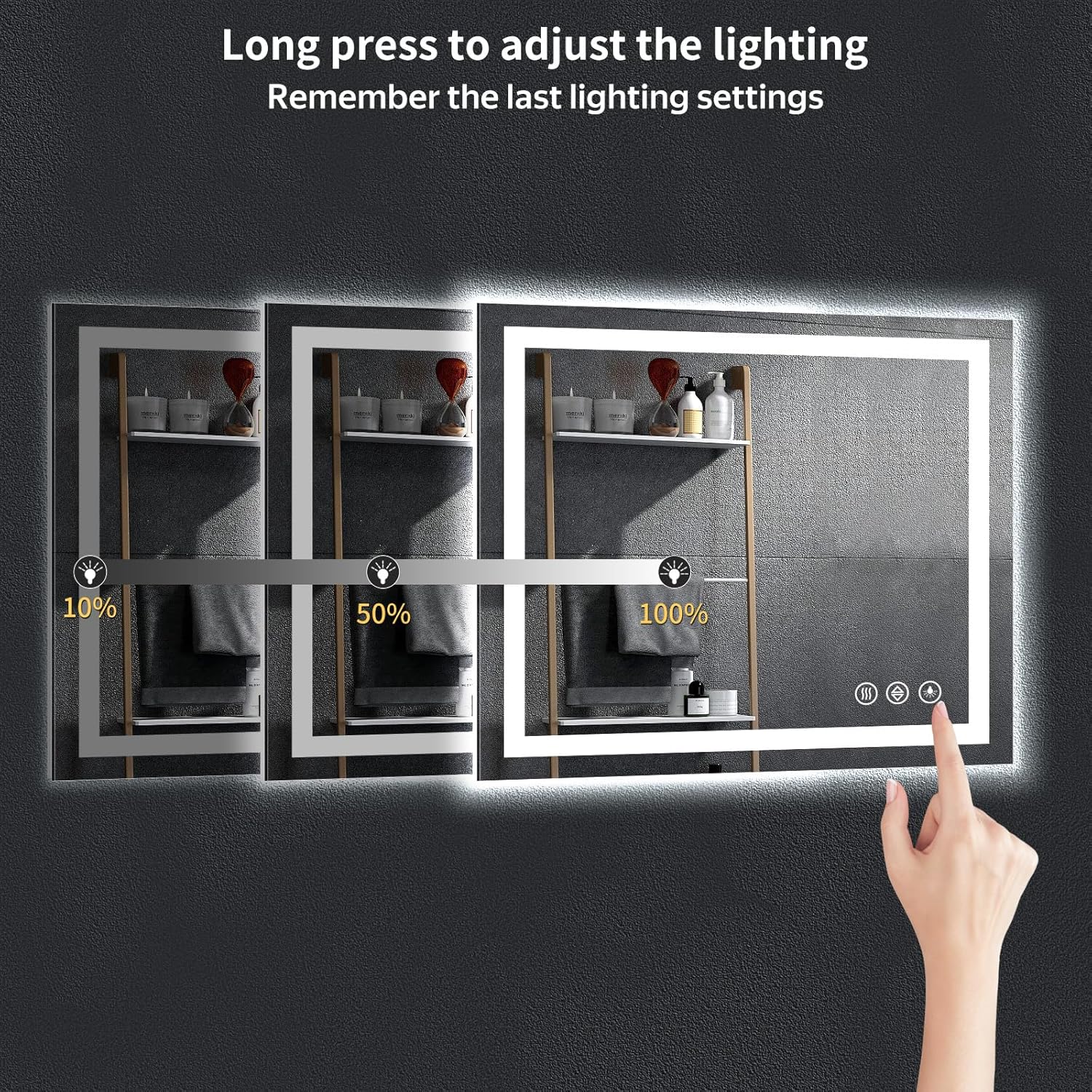 Thumbnail 5 de 36"x30" LED Bathroom Mirror with Lights (Dual Lighting, Anti-Fog, Dimmable, Memory) — Shatterproof Tempered Glass