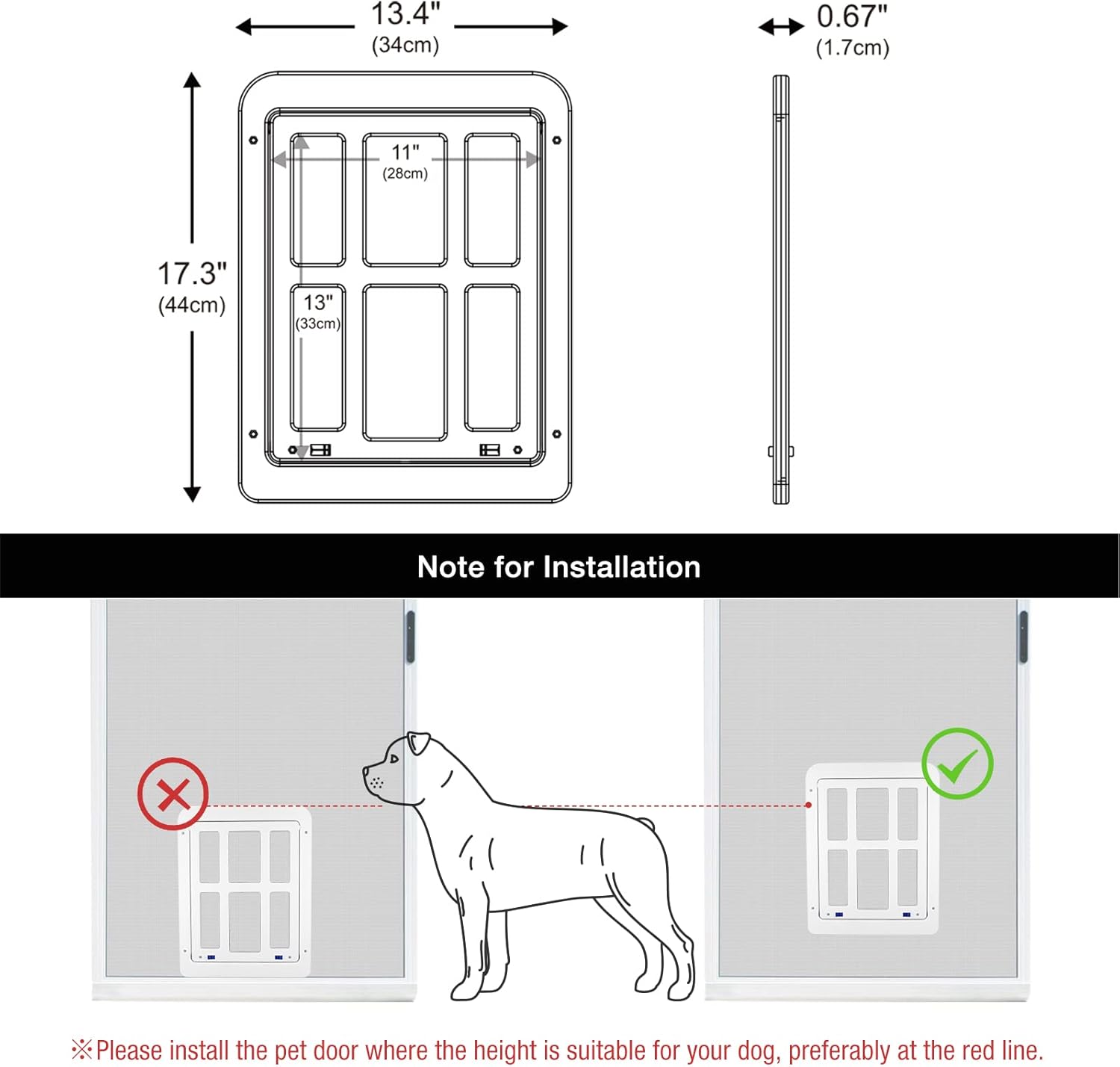 Thumbnail 4 de PETLESO Haustierklappe für Fliegengittertür (Hund/Katze) mit Magneten, weiß – außen 34 x 44 cm