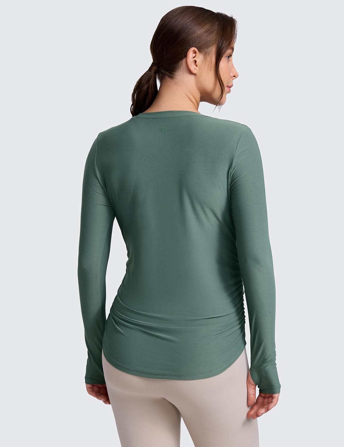 Detalle de CRZ YOGA Womens Cloudweight Maternity Long Sleeve Tops Ruched: Lightweight, No-fuss Comfort for Pregnancy and Beyond
