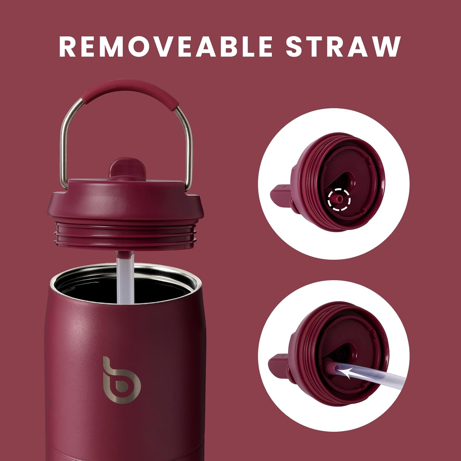 Thumbnail 5 de BOTTLE BOTTLE isolierte Wasserflasche aus Edelstahl 946 ml (32 oz) mit Strohhalm, Griff & doppelwandig – BPA-frei (Rot)