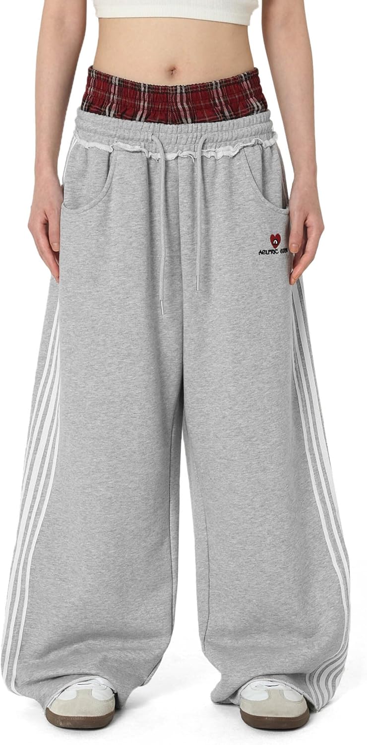 Detalle de Aelfric Eden Baggy Wide Leg Sweatpants – Double Elastic Waist, Y2K Streetwear Vibe