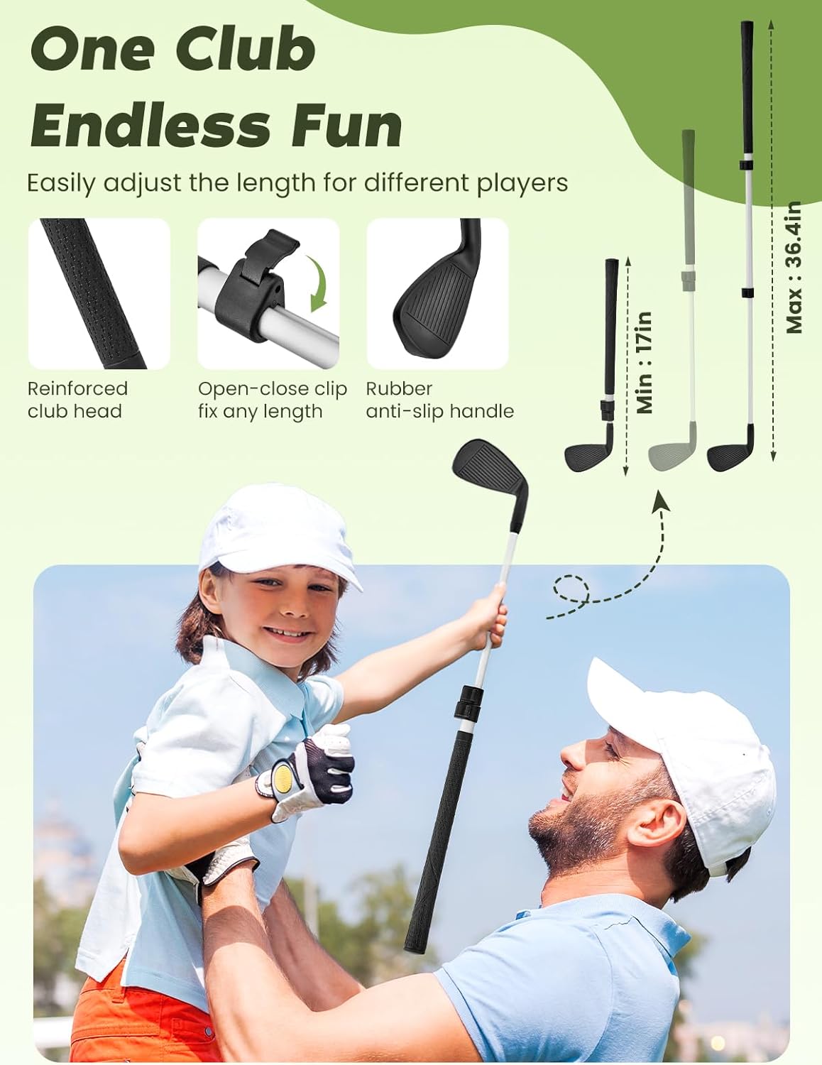 Thumbnail 2 de URUQ Golf Chipping Game with Large Target Mat and 2 Adjustable Clubs