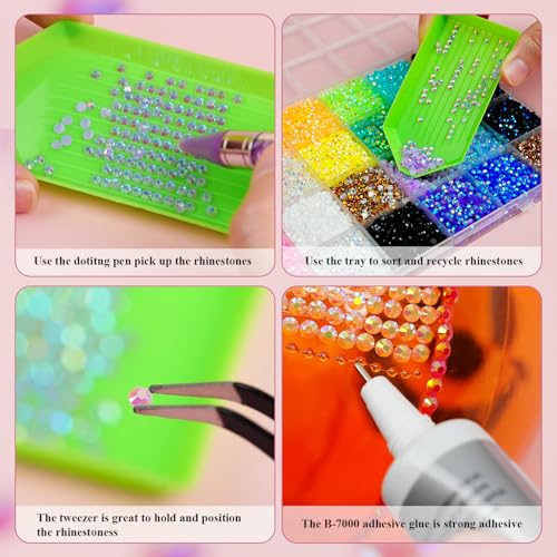 Detalle de EARLMONI Resin Rhinestones Bedazzling Kit with B7000 Glue, 40 Colours, 3mm – Nail Art Gemstones