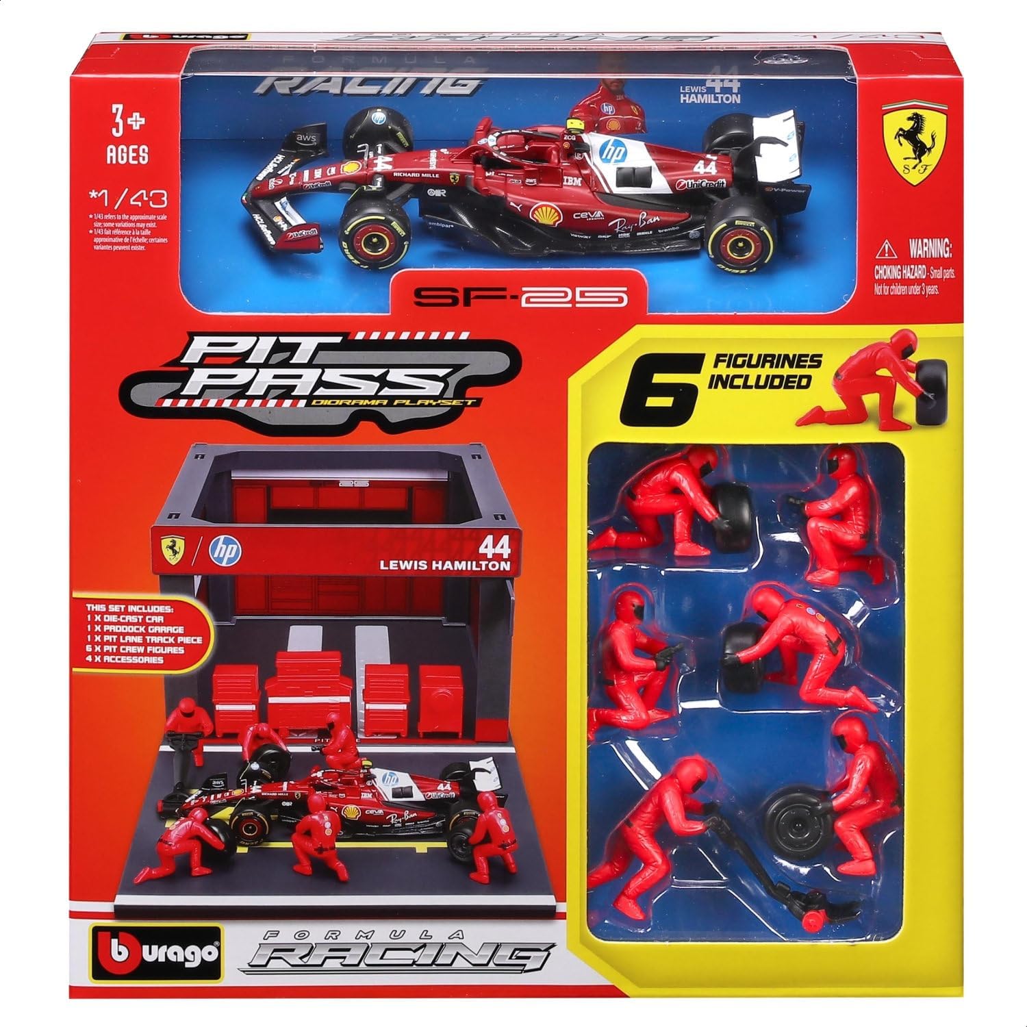 Thumbnail 4 de Bburago PitPass F1 Ferrari SF-25 #44 Hamilton – zestaw Pit Stop 1:43