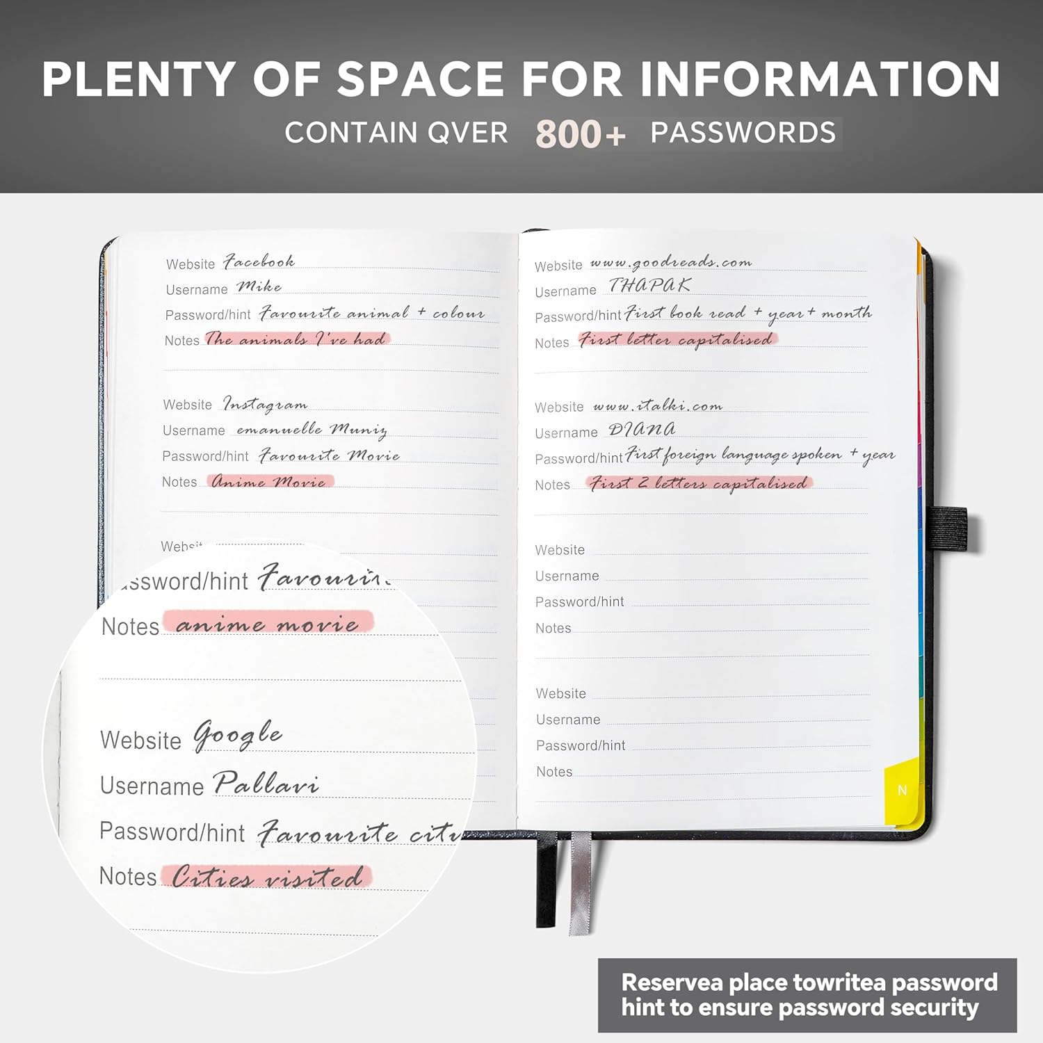 Thumbnail 2 de HwxBen Password Book with Colourful A–Z Tabs (Seagreen) – Hardcover internet password keeper