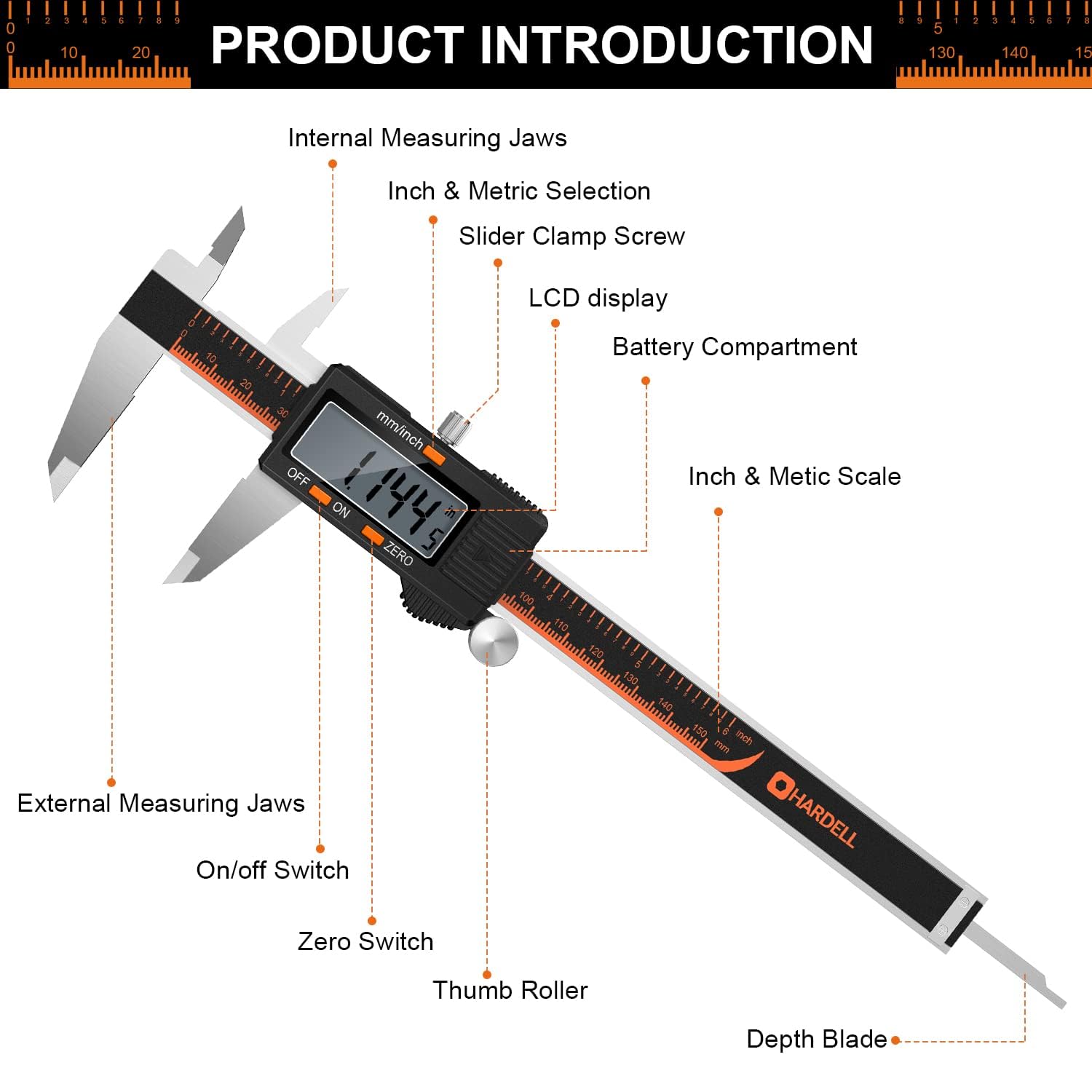 Thumbnail 6 de HARDELL Messschieber Digital 150 mm – Edelstahl, LCD Display, 4 Messmodi, mit 2 Batterien