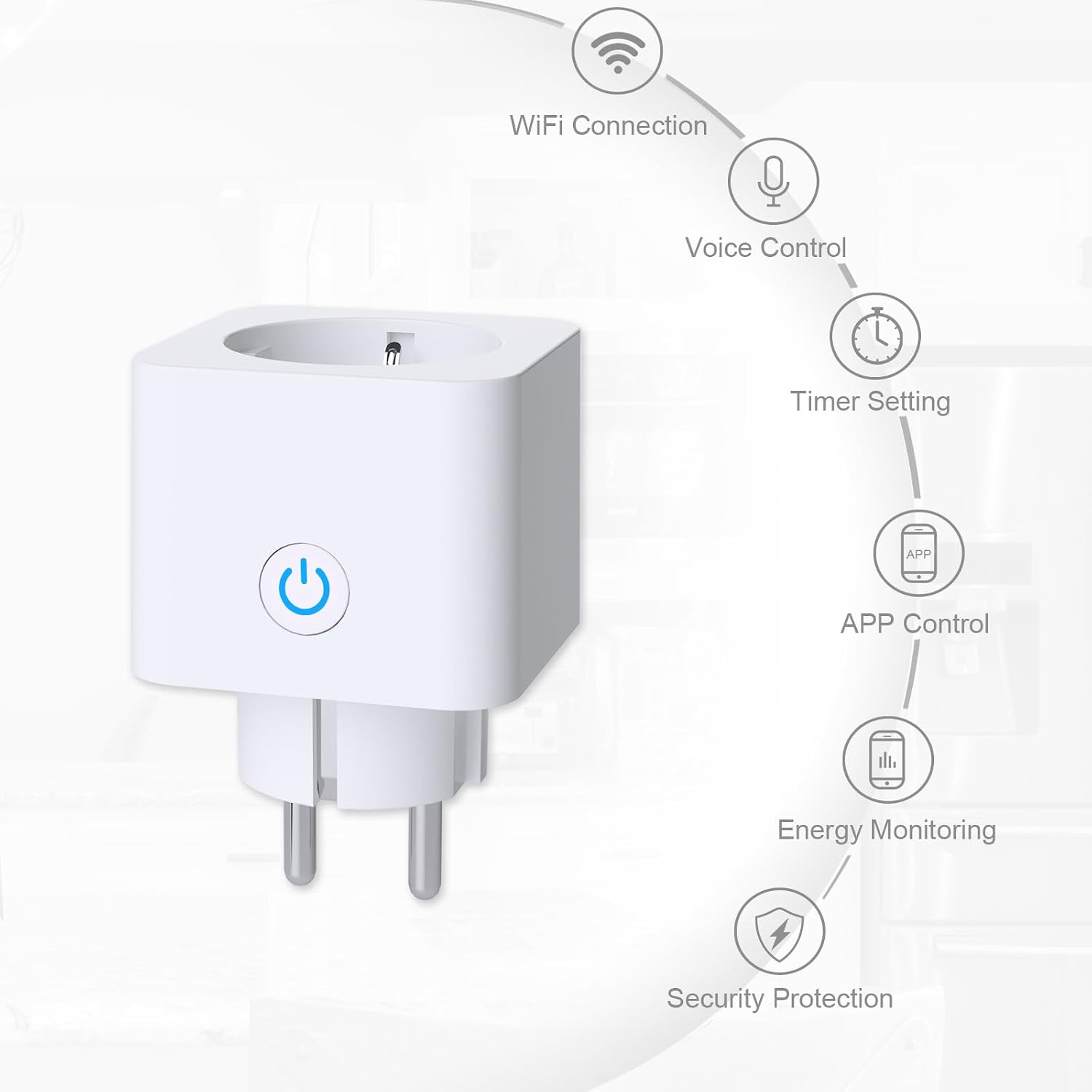 Detalle 2 de ANTELA WLAN Smart Steckdose 16A mit Stromverbrauch messen – kompatibel mit Alexa/Google Home, Smart Life App (2,4 GHz, 4er-Set)