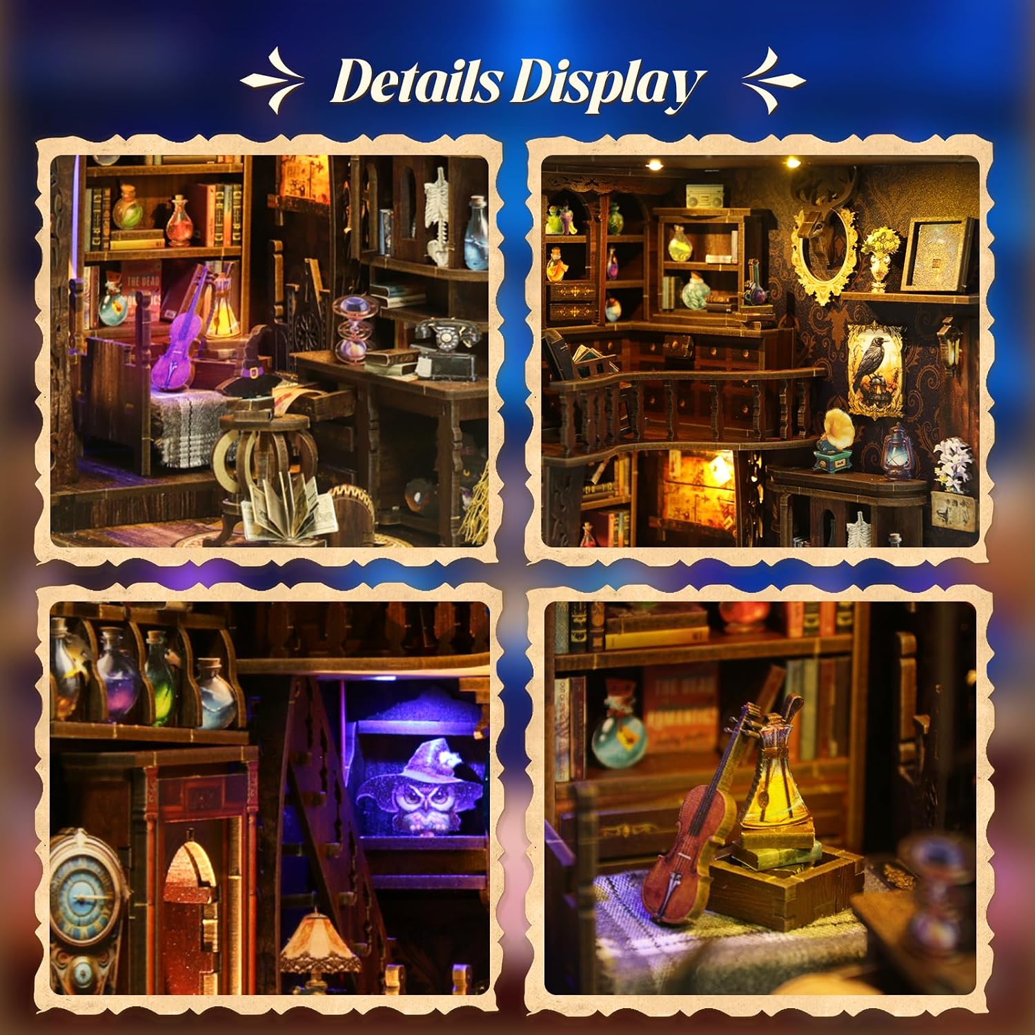 Detalle de Wooden Booknook Diy 3D Book Nook con Luce LED e Coperchio antipolvere – Kit fai-da-te per appassionati di letteratura e arte
