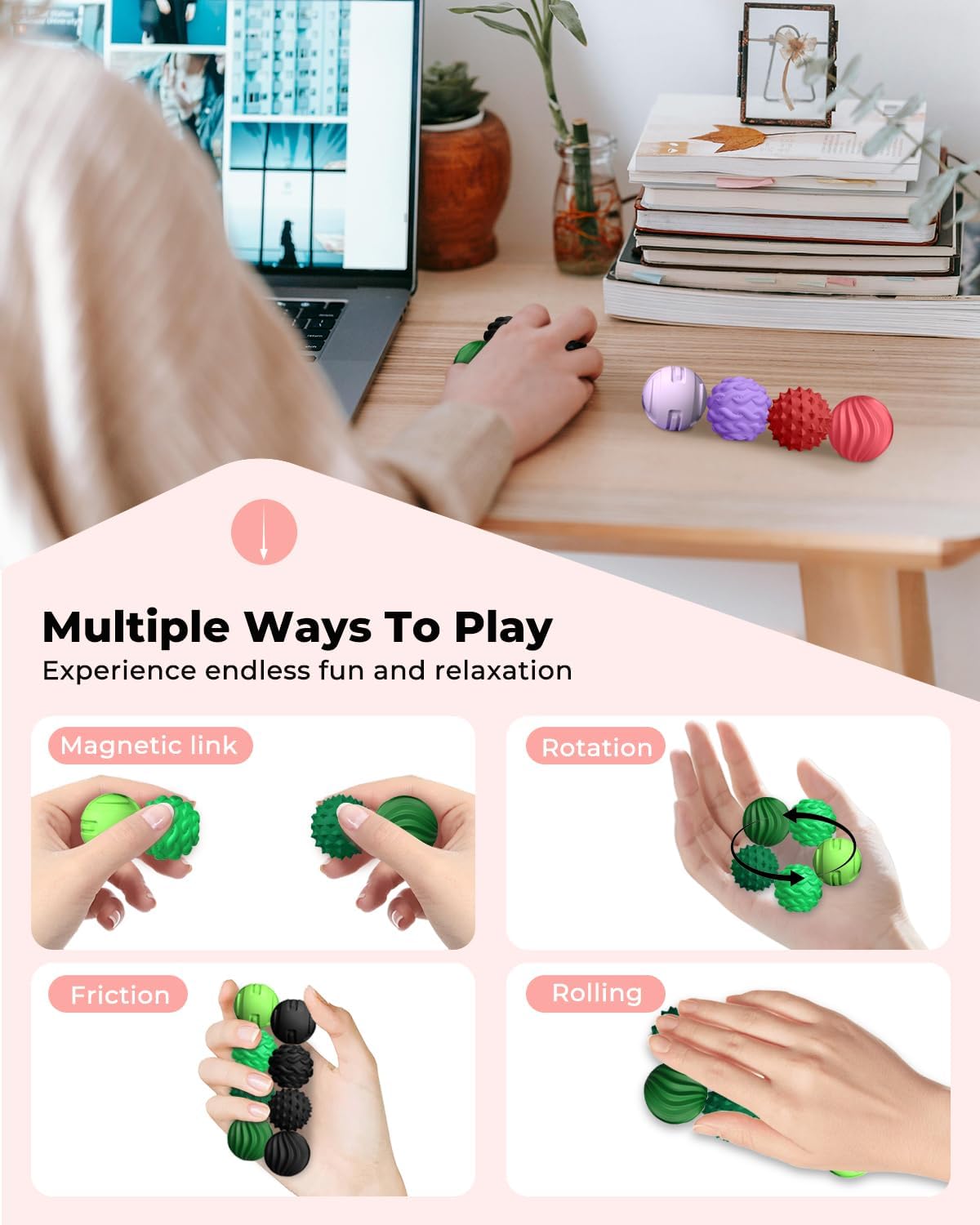Thumbnail 2 de XYOFUN 8Pcs Silicone Magnetic Fidget Toys: 8-pack Sensory Balls in Black & Green