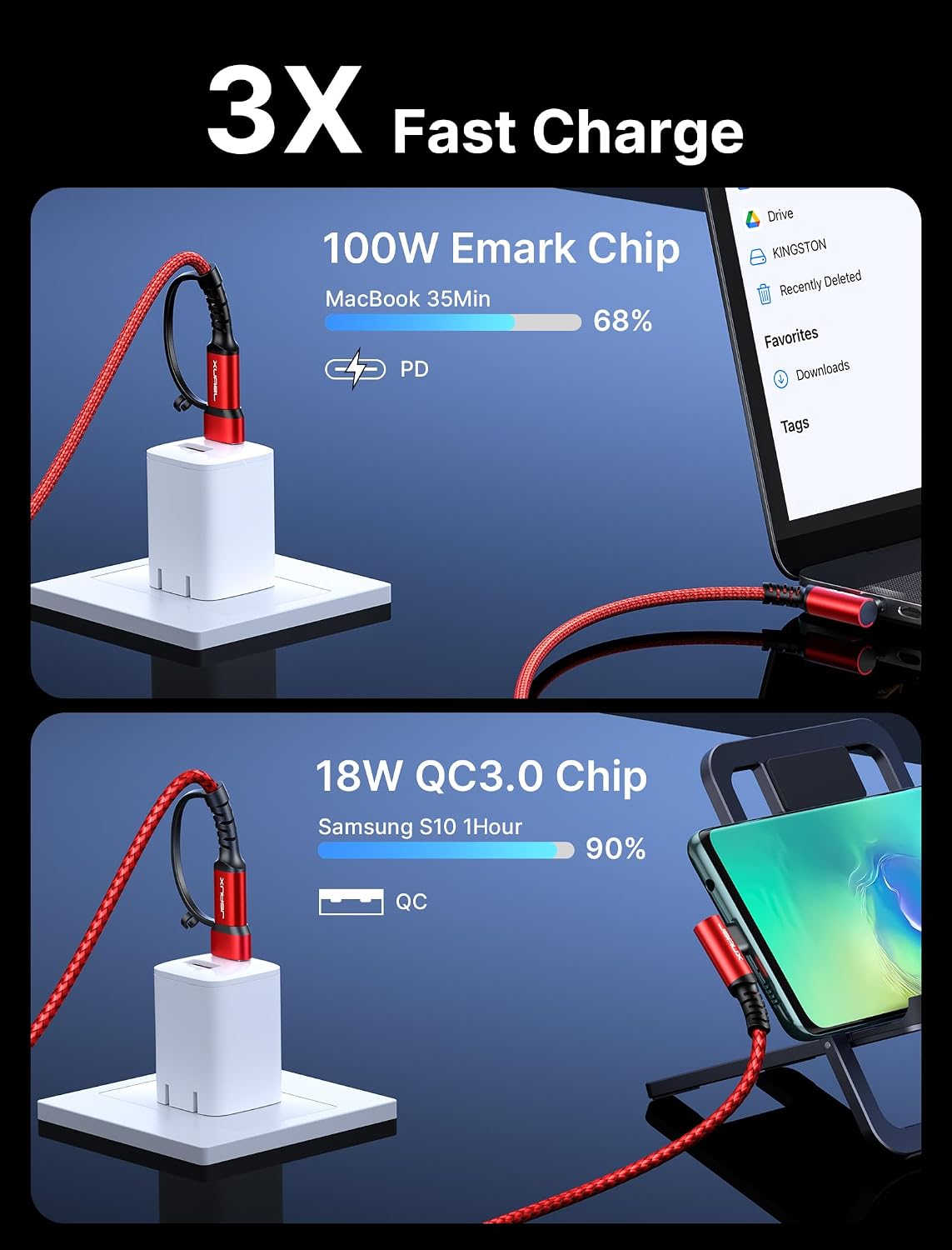 Thumbnail 5 de JSAUX 100W USB C Cable 3m 2-Pack