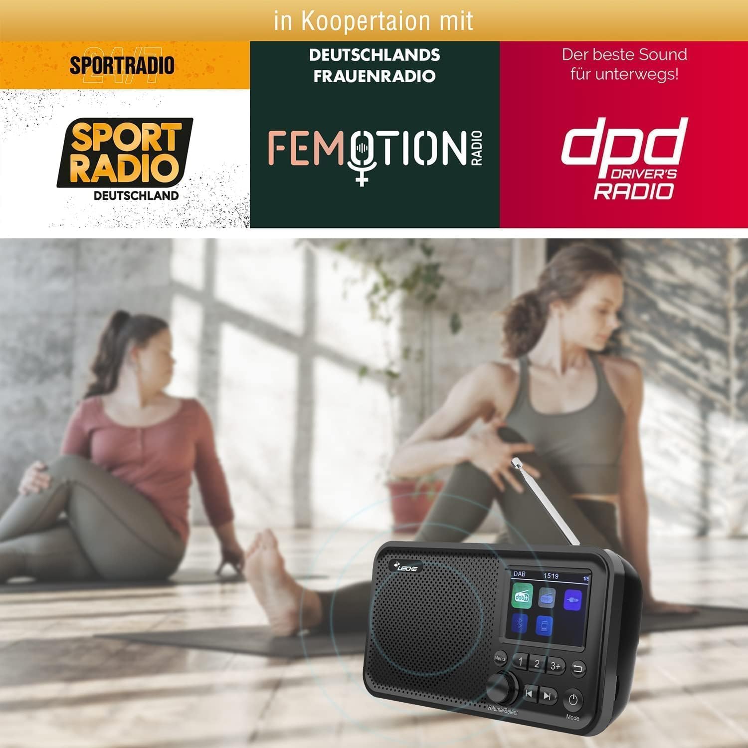 Detalle 2 de LEICKE draagbare DAB+-radio met Bluetooth 5.0, kleurenscherm en 2000 mAh