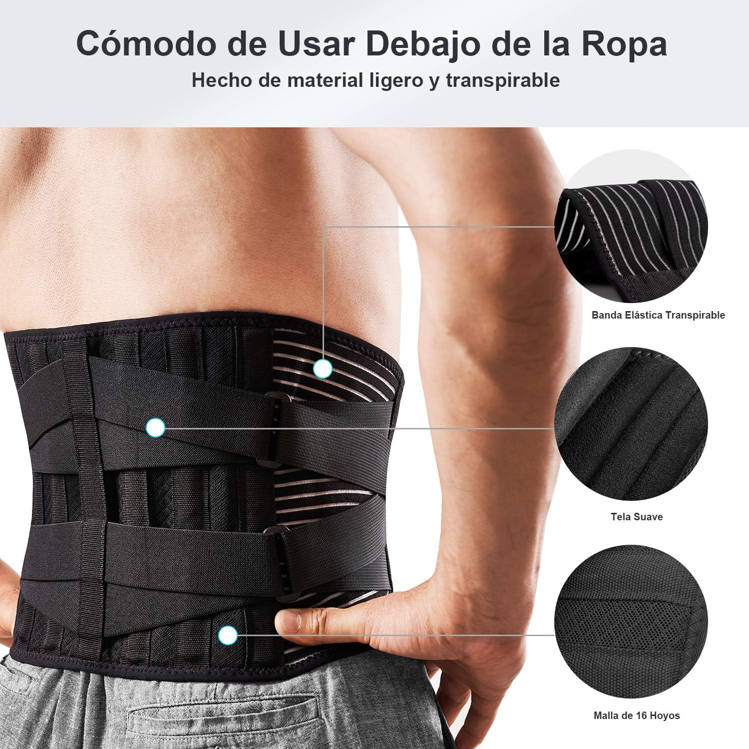 Detalle 2 de FREETOO Faja lumbar con 6 varillas M 29,5-37,4