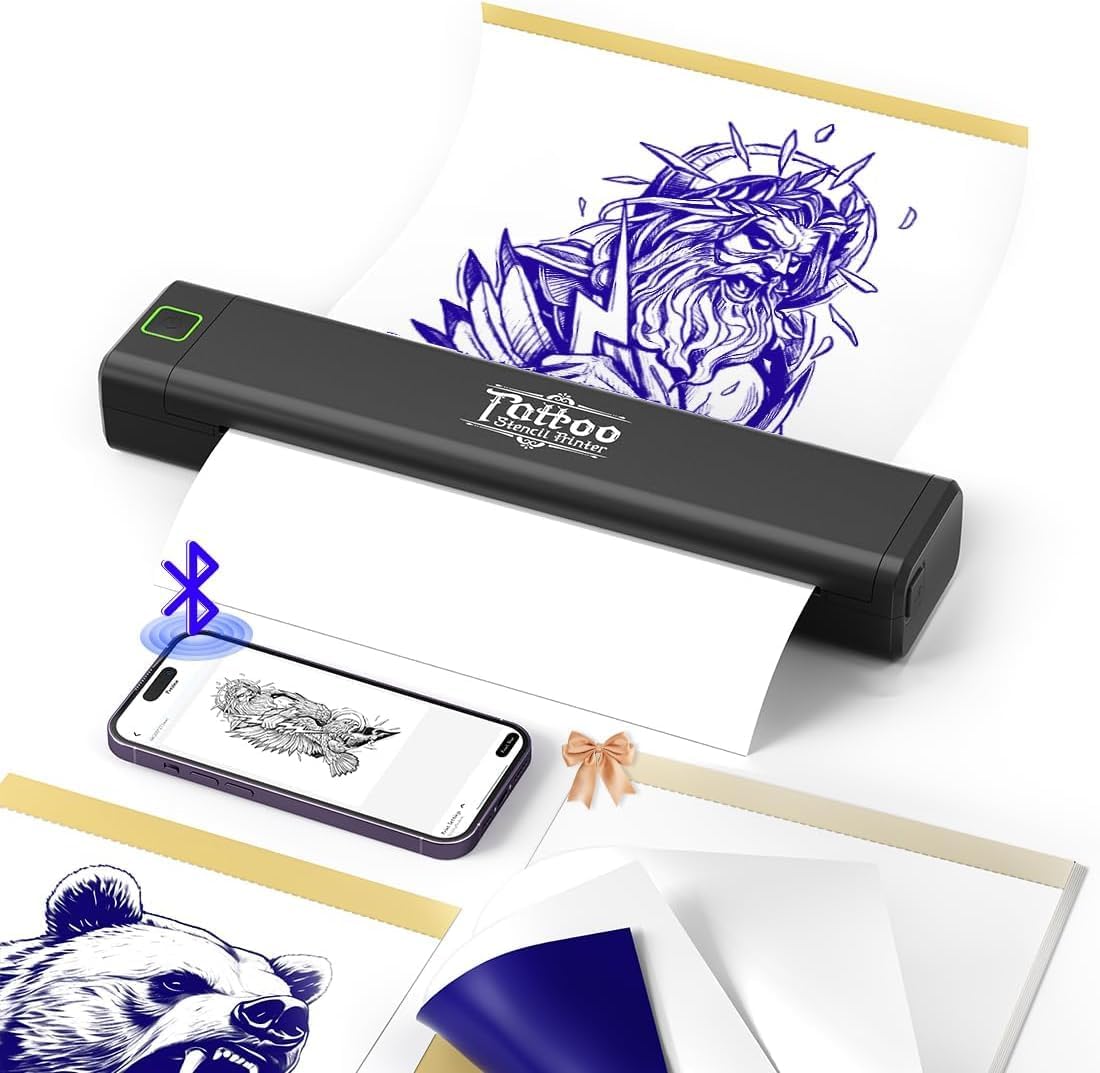 Detalle de BORN4SHIP Tattoo Drucker Bluetooth P84 – Thermodrucker für Tattoo-Schablonen (A4/Letter, Schwarz)