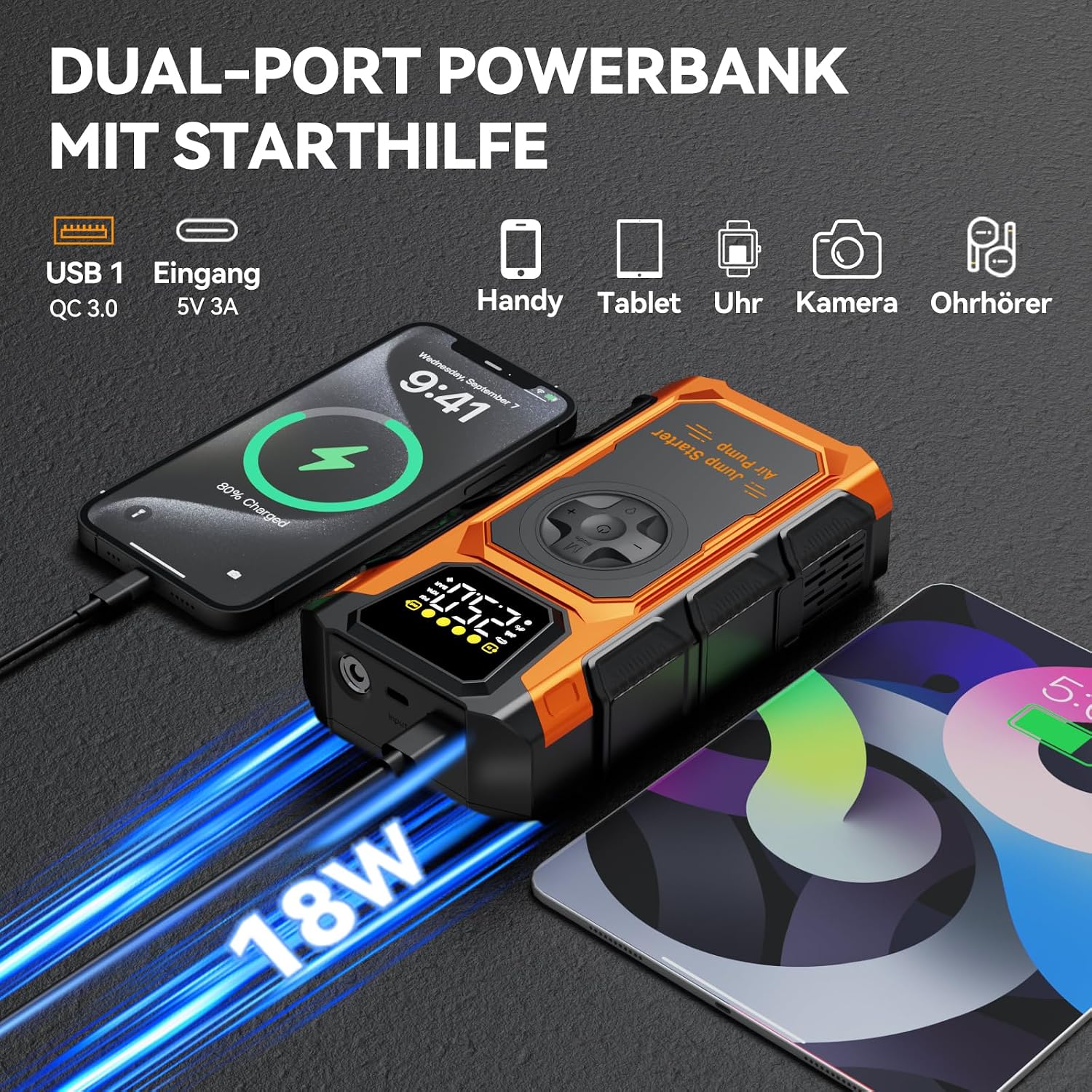 Detalle 2 de 6000A Starthilfe-Powerbank 12V mit Kompressor ⛽