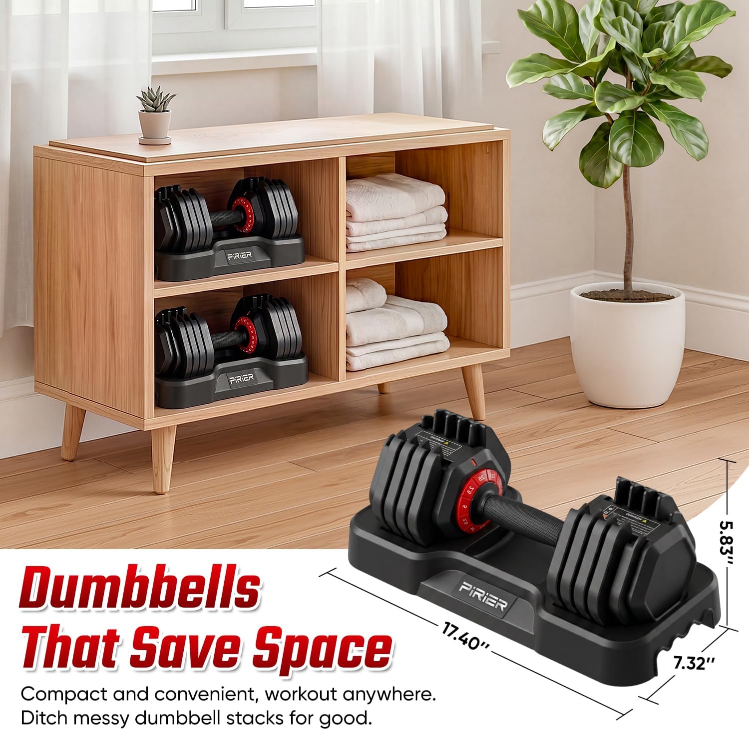 Thumbnail 6 de PIRIER Adjustable Dumbbell Set, 25 lb, 10-in-1 with One-Hand Twist Adjustment