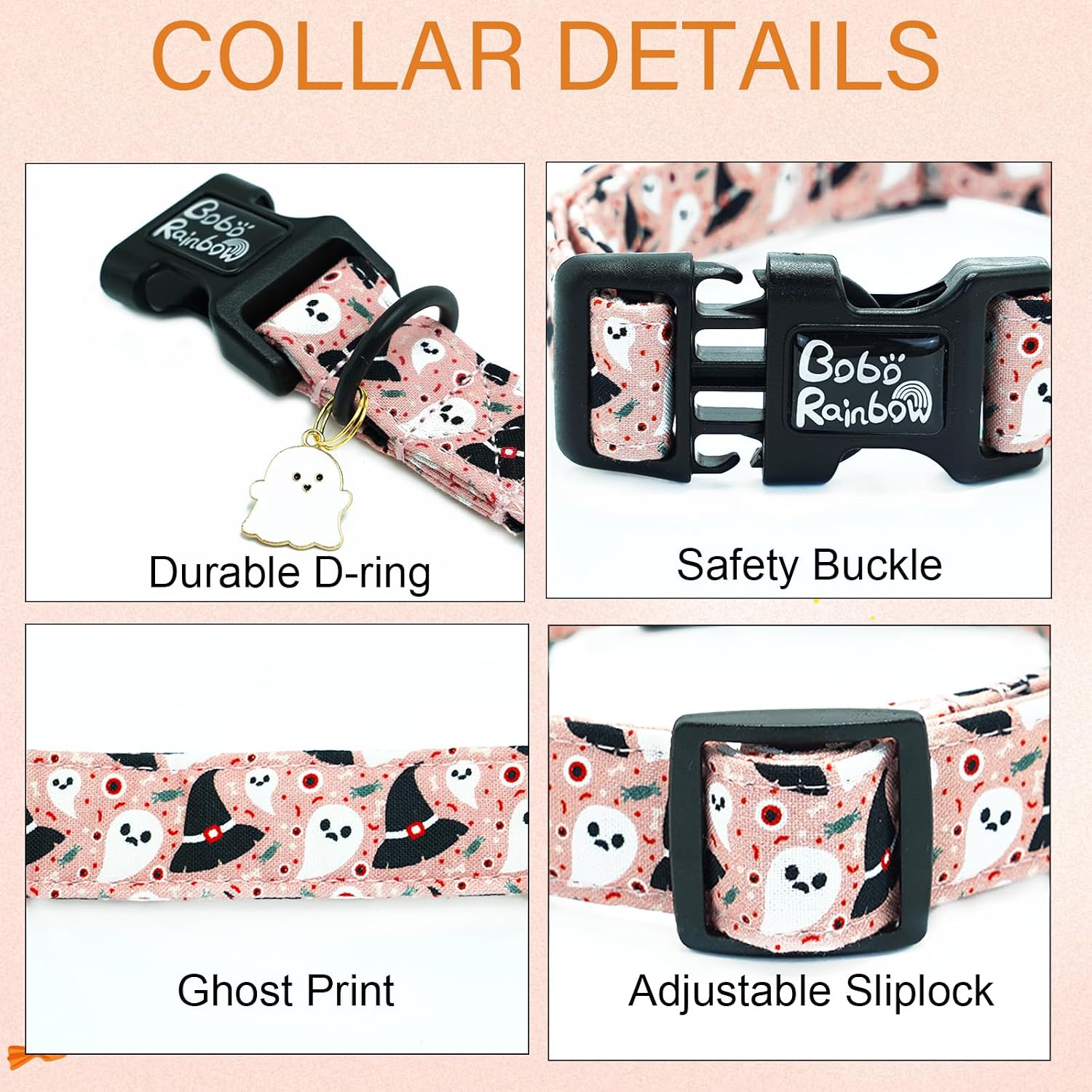 Thumbnail 1 de Bobo Rainbow Ghost Dog Collar, Adjustable Cotton Halloween Collar with Quick-Release Buckle