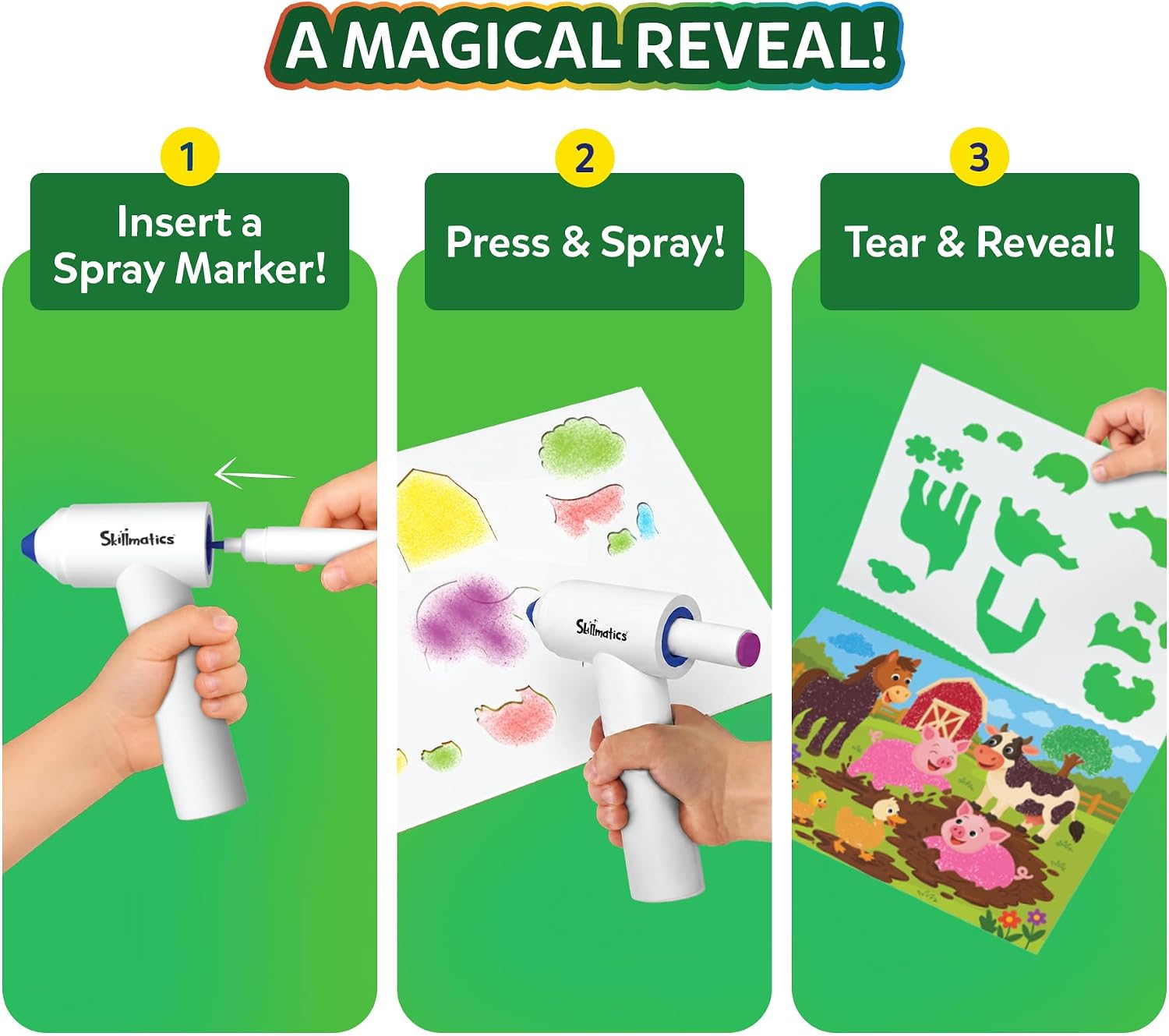 Detalle de Skillmatics Spraybrush Art – Magical Reveal Animal Spray Art Kit