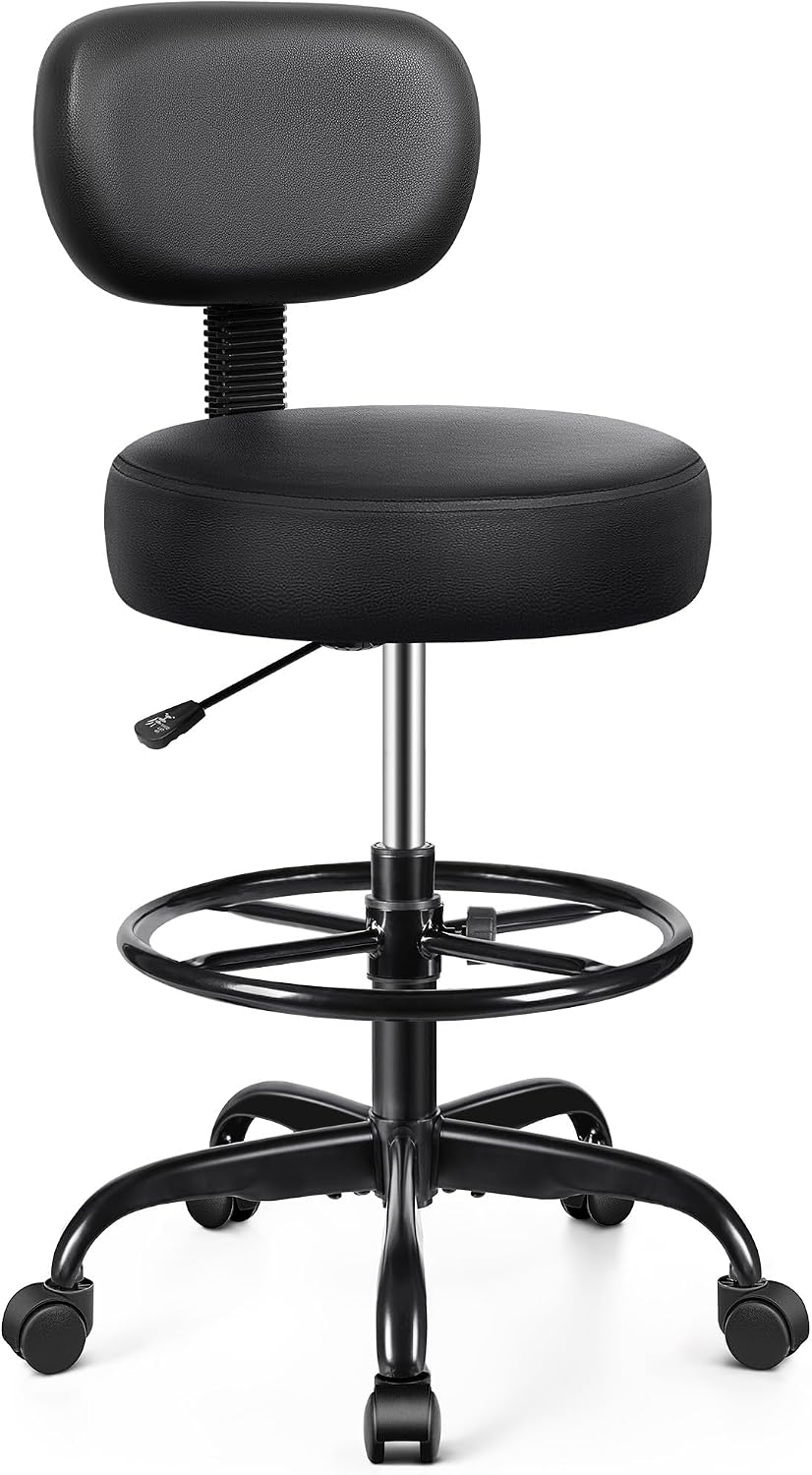 Detalle de Brick Attic T12 Drafting Chair with Backrest, Adjustable Footrest, Black PU Leather