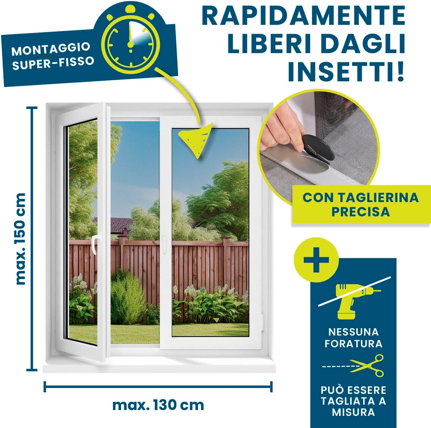 Thumbnail 3 de Hoberg Zanzariera magnetica con fissaggio innovativo | Tagliabile 150 x 130 cm, 16 magneti, Nero