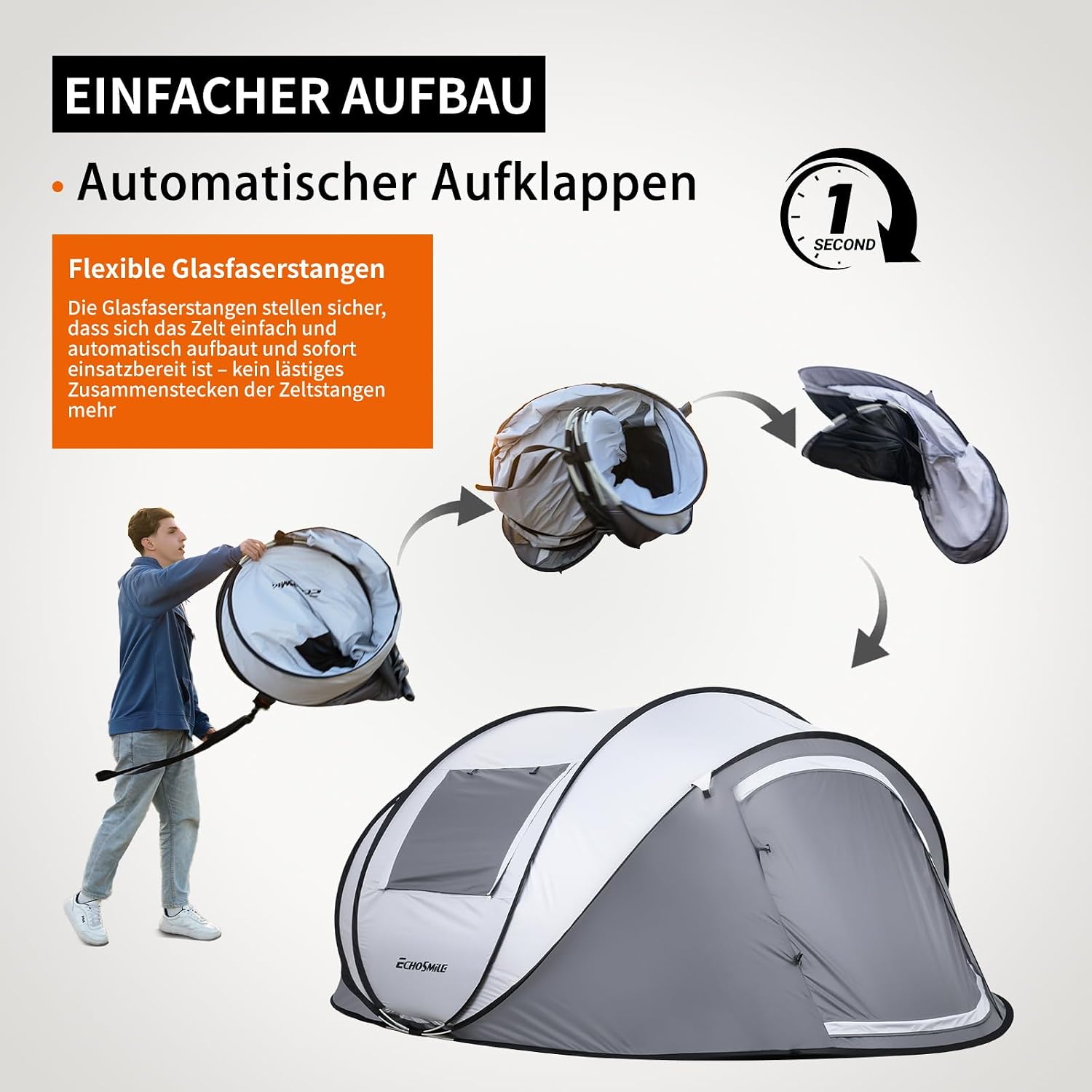 Detalle de EchoSmile Pop-up Zelt für 4–8 Personen – Wurfzelt wasserdicht mit 2 Belüftungsfenstern