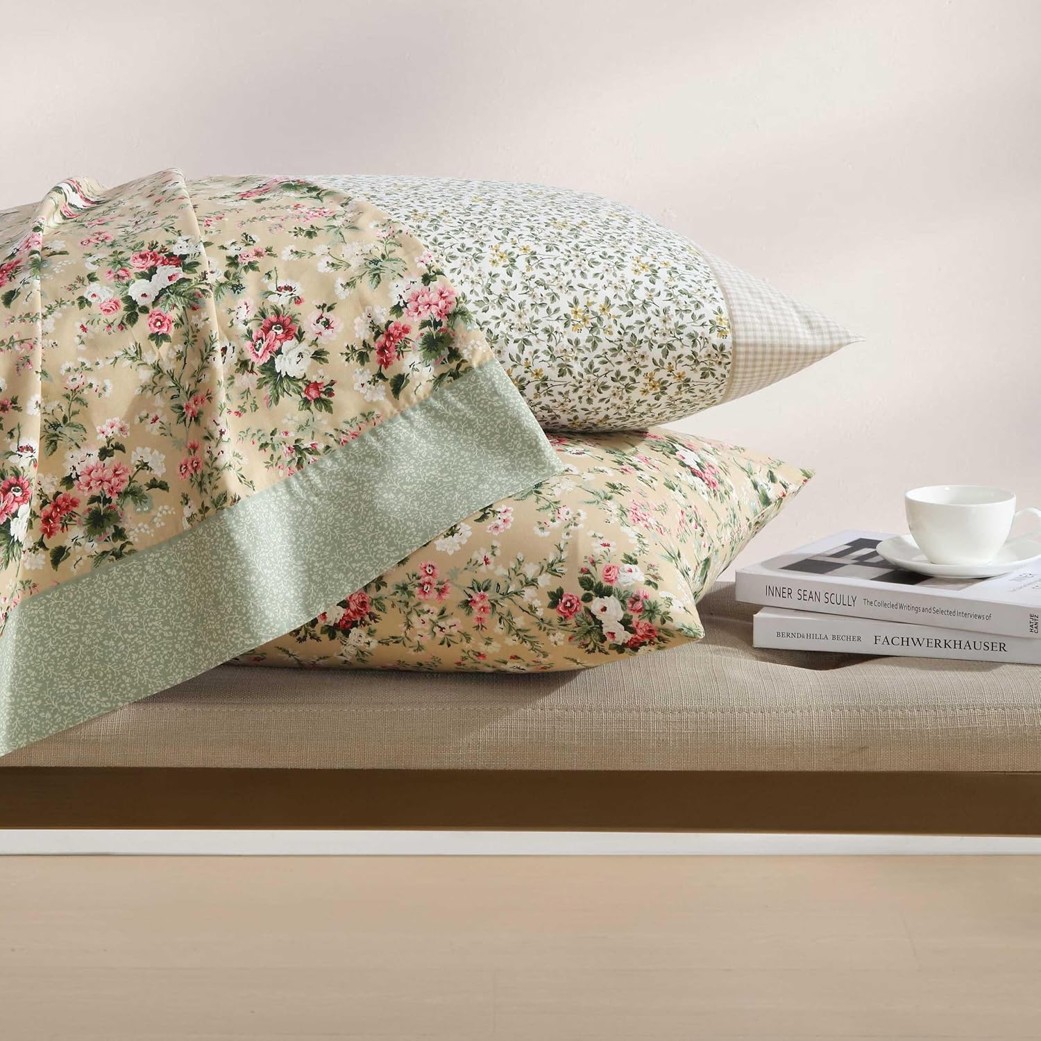 Thumbnail 6 de Laura Ashley Queen Size Sheet Set: Crisp Cotton Percale with Floral-Gingham Details (Tierney Green)