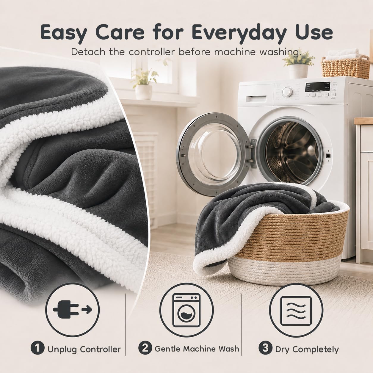 Thumbnail 3 de LaffyLo DPLPQ-SD-BL-FF Electric Heated Blanket, Full Size 72 x 84, Flannel and Sherpa