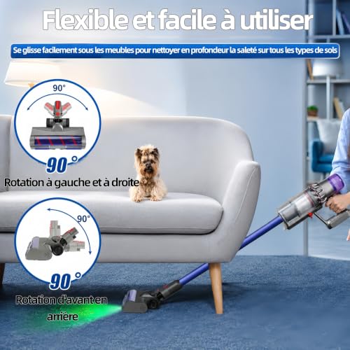 Thumbnail 6 de Aila oh Buy Brosse de Remplacement pour Dyson V15/V11/V10/V8/V7 : tête motorisée à LED verte et 2 rouleaux anti-enchevêtrement