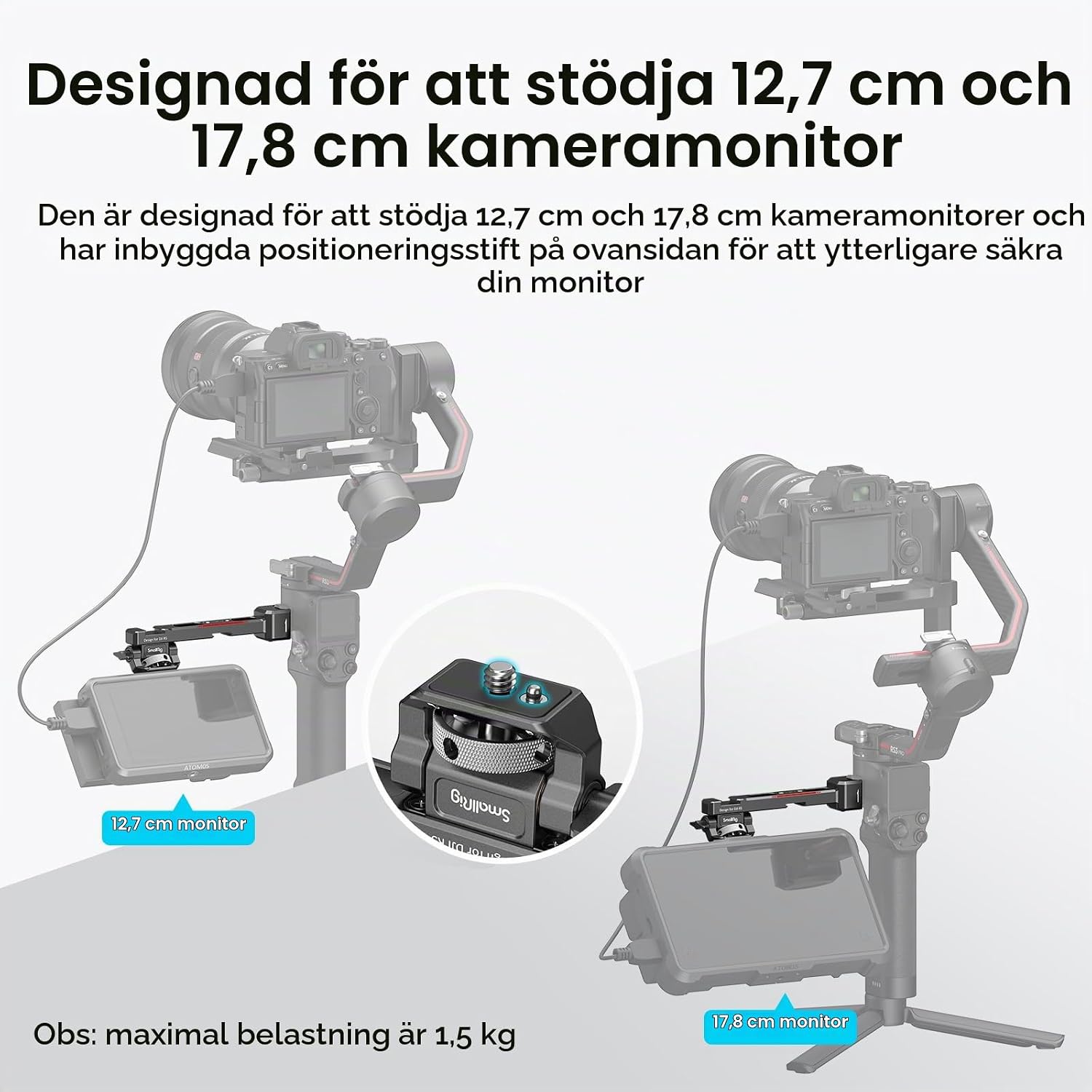 Detalle 2 de SMALLRIG 3026B monitorfäste för DJI RS med NATO-klämma och dubbla tillbehörsskor