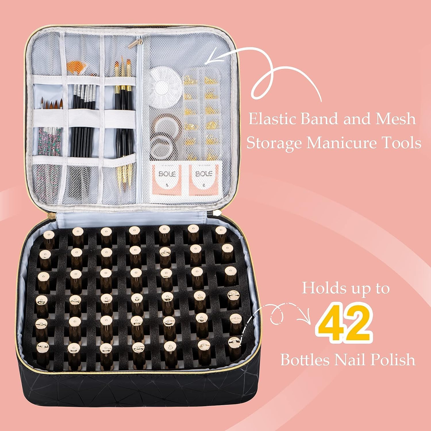 Detalle de Uross Nagellack-Aufbewahrung Organizer für 42 Nagellackflaschen und 1 LED-Nagellampe (schwarz)