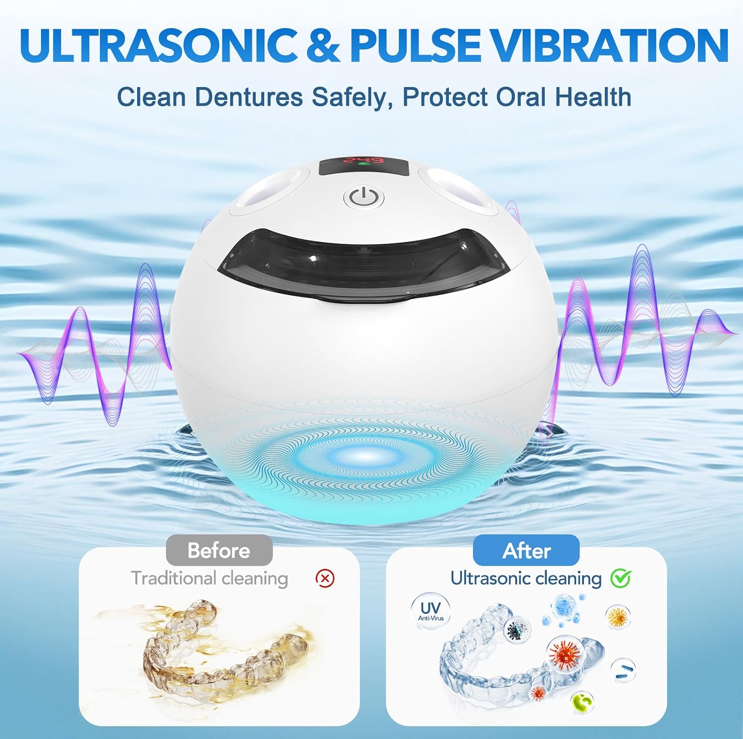 Detalle de SAYCLO GH-UC137 Ultrasonic Retainer Cleaner, 48 kHz, 200 mL, UV Lights