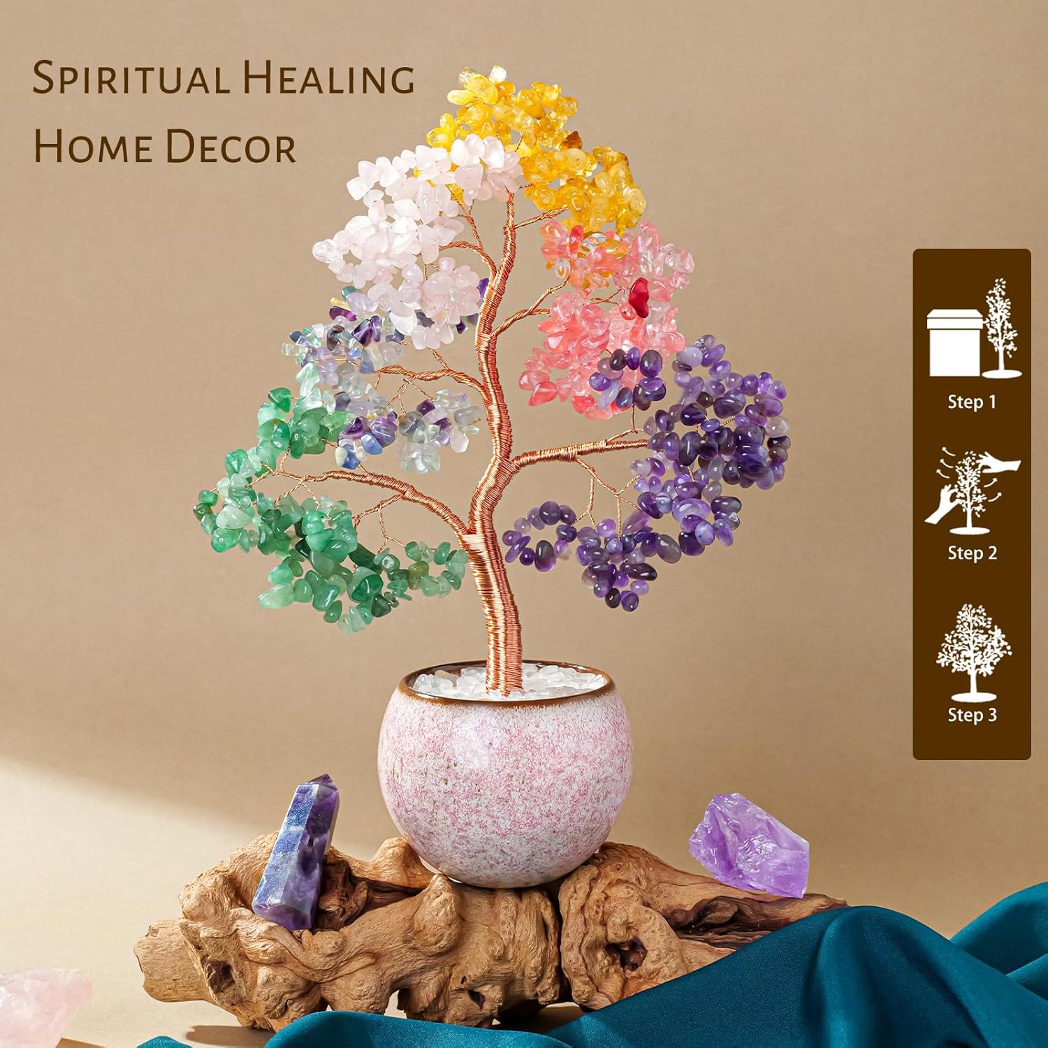Detalle de Crystal Tree of Life Chakra Healing Crystal: Handmade Home Decor