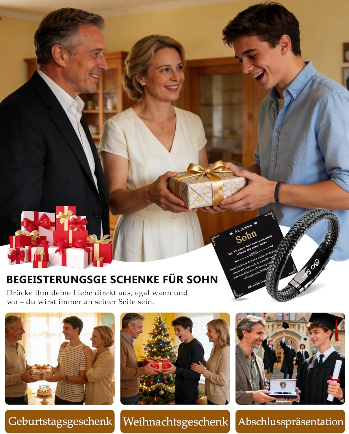 Thumbnail 1 de Kenqlot Armband "Sohn" – Liebesband aus Leder und Edelstahl für Männer