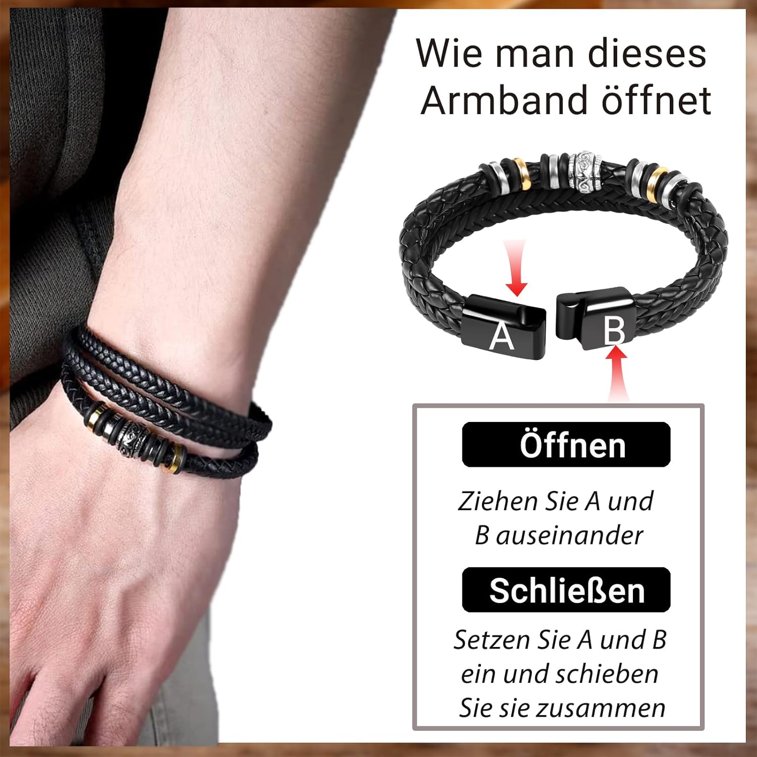 Thumbnail 4 de YIBONIKA Lederarmband für Männer – Geschenkbox mit Nachrichtkarte für Bruder, Papa, Sohn & mehr
