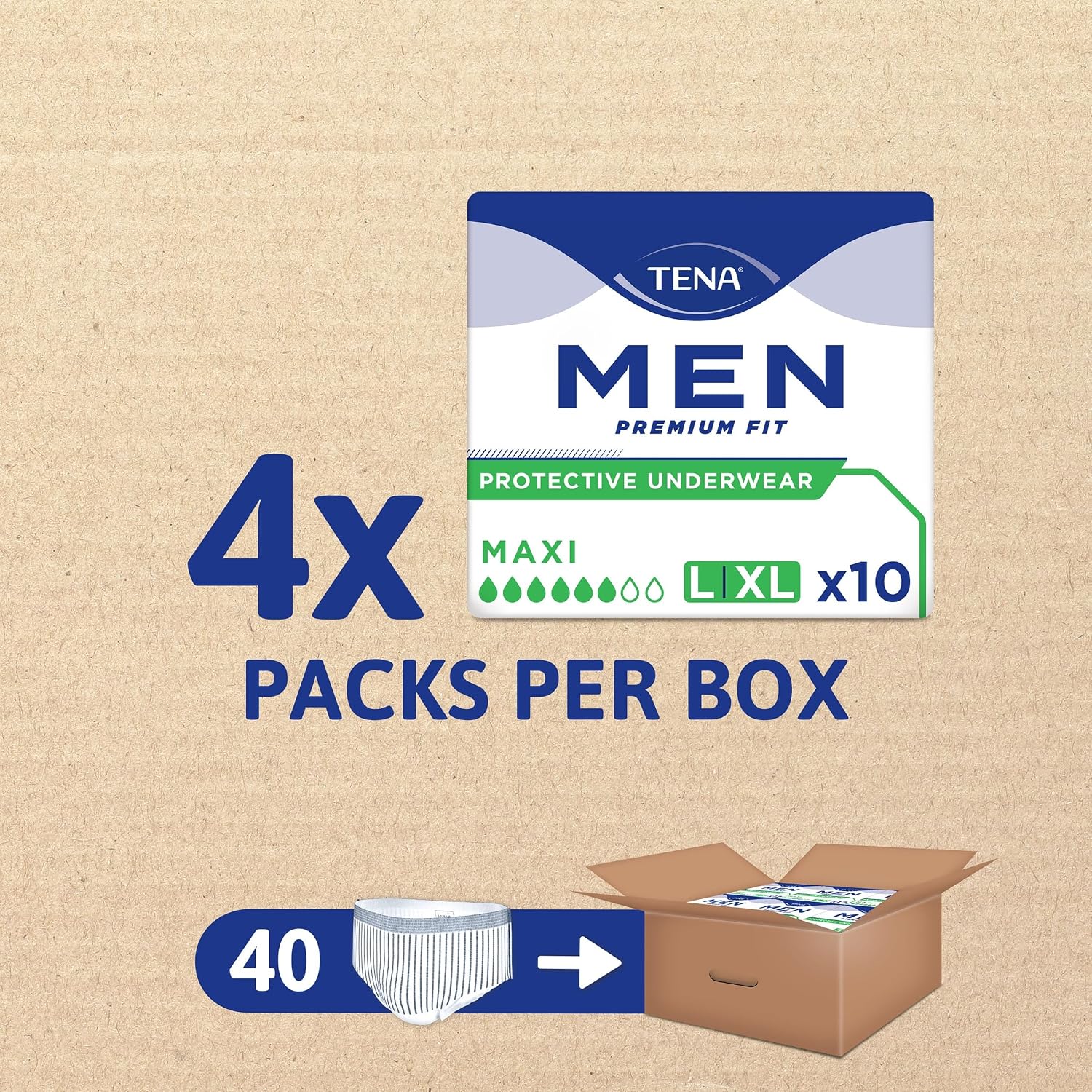 Detalle de TENA Men Protective Underwear Large, Level 4: Heavy Bladder Weakness Absorbency