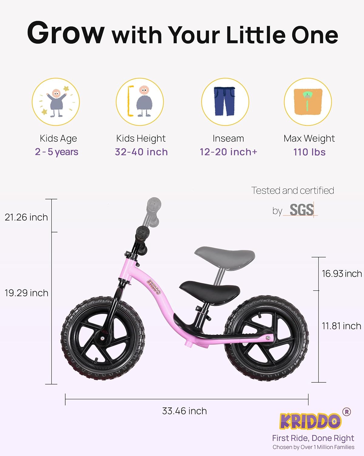Detalle de KRIDDO Toddler Balance Bike (24 Months to 5 Years) with Limited Steering and Training Footrest