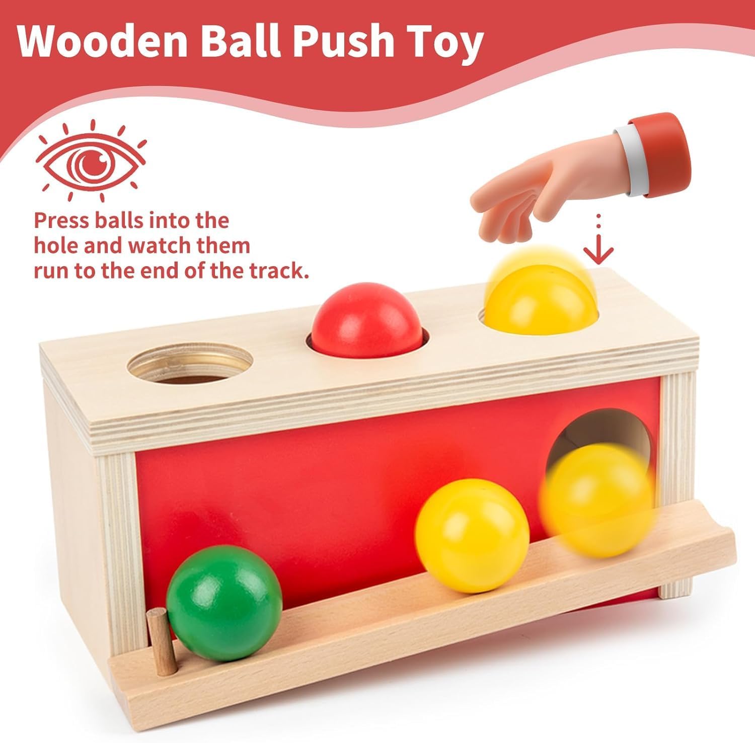 Thumbnail 2 de Smartwo Montessori Objektpermanenz-Box aus Holz (ab 9 Monaten) mit 3 farbigen Kugeln