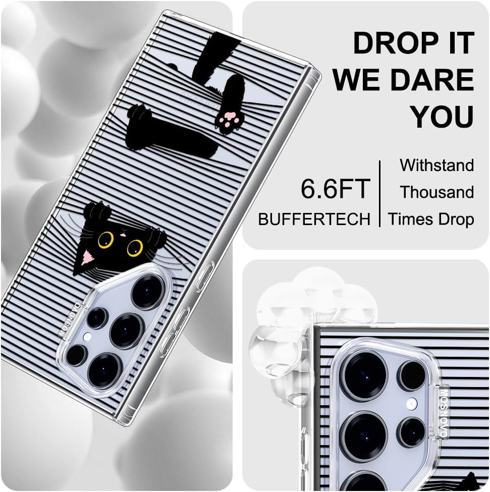 Thumbnail 4 de MOSNOVO Case for Samsung Galaxy S24 Ultra (Buffertech 6.6ft Military-Grade Drop Protection) Clear TPU Bumper + Hidden Black Cat Design