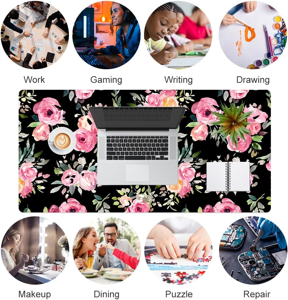 Thumbnail 6 de QiyI DP-6141-PDP Large PU Leather Mouse Pad, Pink Roses, 31.5" x 15.7