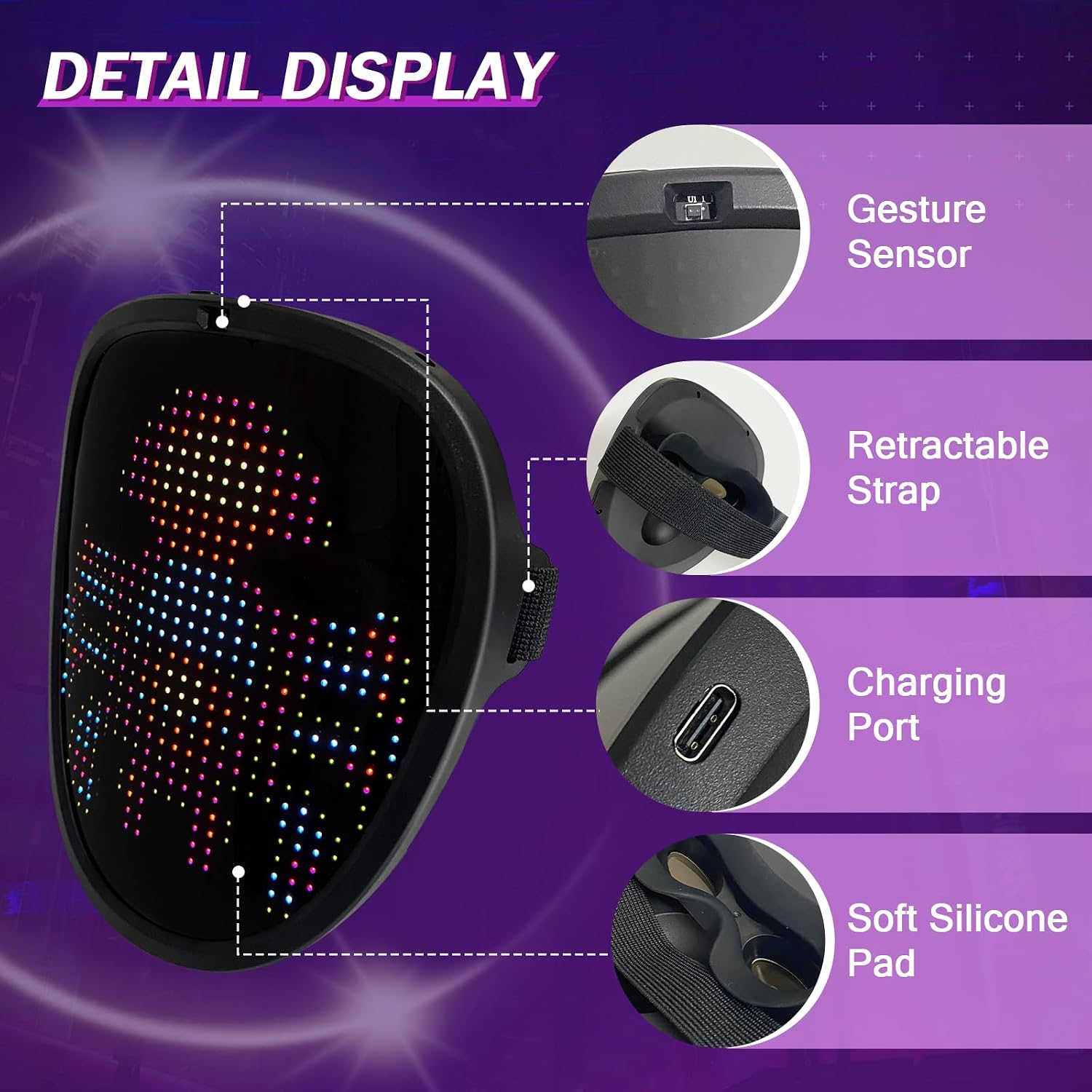 Detalle de Zonasyrn Kids' LED Mask, 5.7 x 6.7 x 0.6 Inches