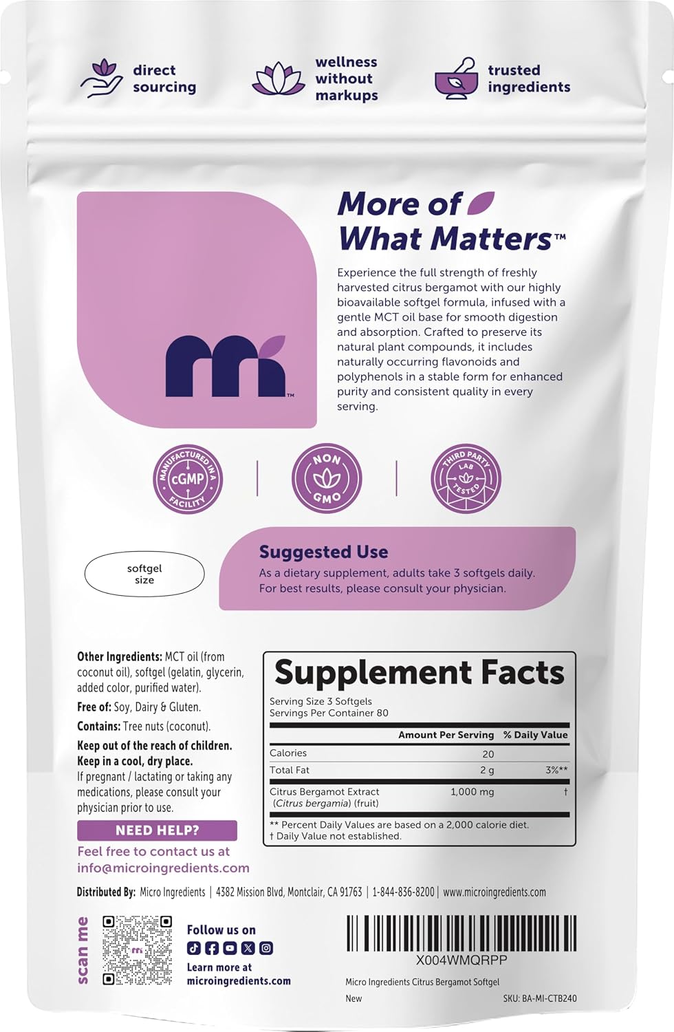 Detalle 2 de Micro Ingredients Citrus Bergamot Supplement 240 Softgels