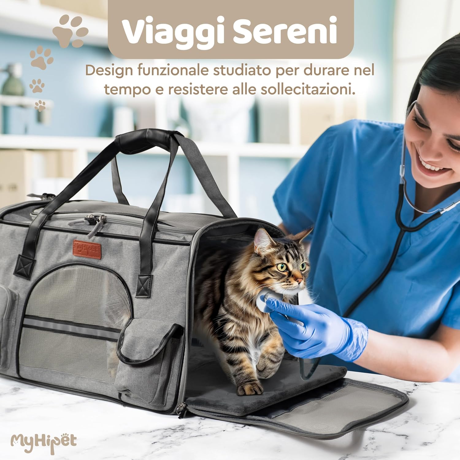 Thumbnail 4 de MyHiPet Trasportino per gatti e cani grande in Oxford 300D 48x28x30 cm grigio, con doppia apertura