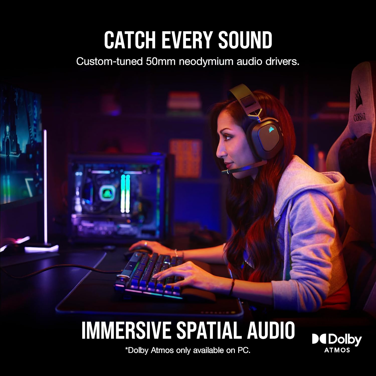 Thumbnail 2 de Corsair HS80 RGB Wireless Multiplatform Gaming Headset (Dolby Atmos, iCUE Compatible) - Black